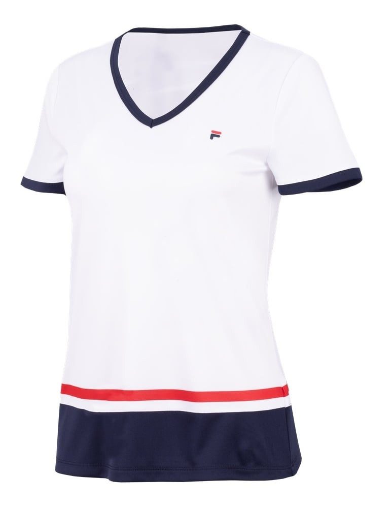 T-Shirt Tennis-Shirt Elisabeth (V-Ausschnitt) weiss/navyblau Mädchen/Girls