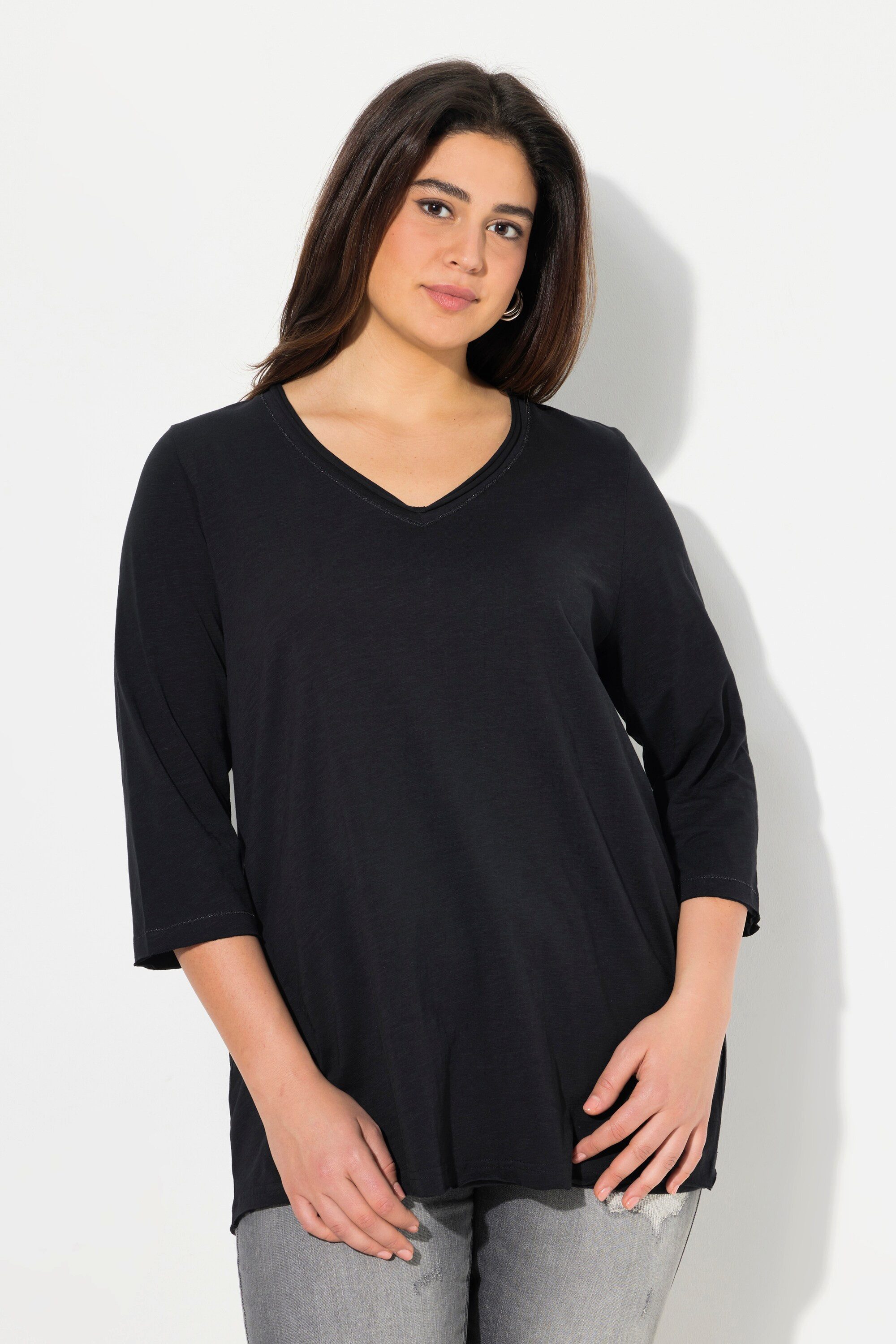 Ulla Popken T-Shirt Shirt Metallic-Nähte V-Ausschnitt günstig online kaufen