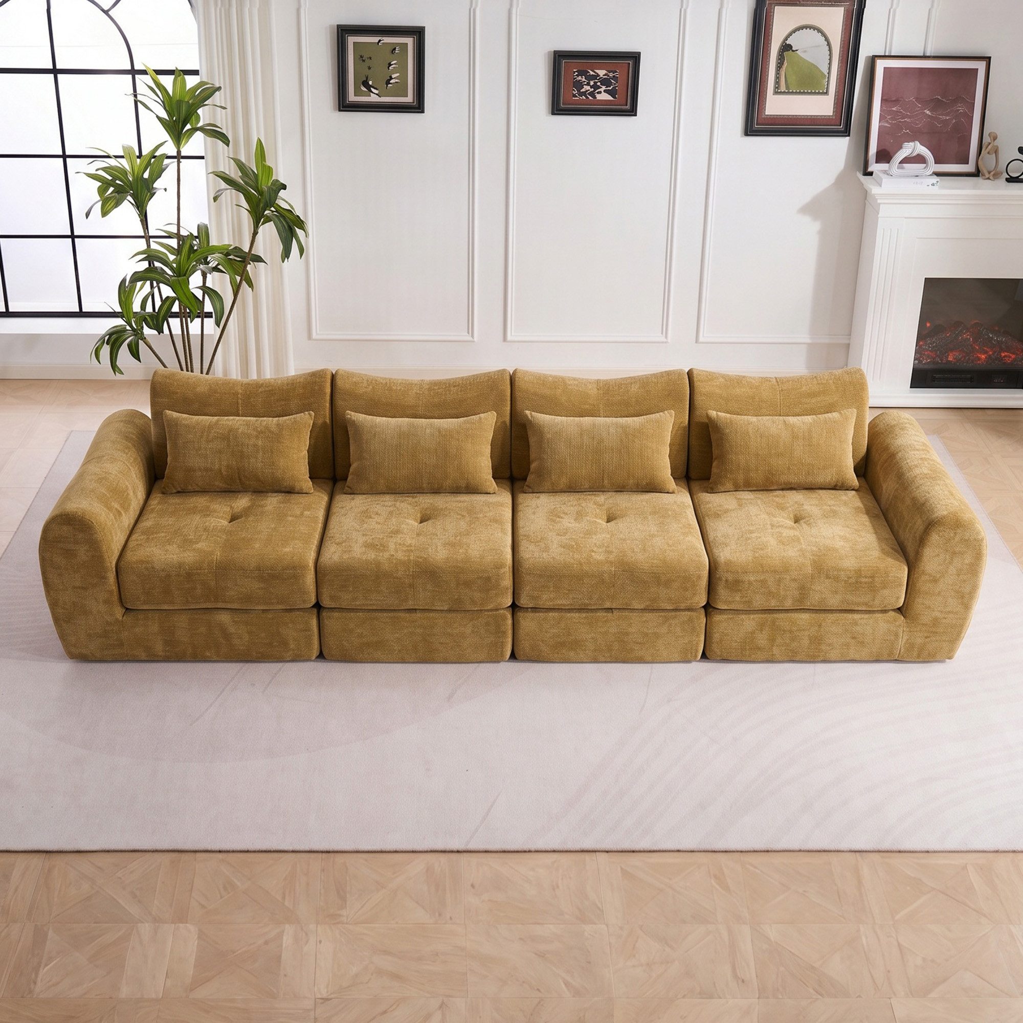Vankel 4-Sitzer Sofas Wohnzimmer modulares 4-Sitzer Cord Sofa groß flexibel, Modulares Schlafsofa ohne Montage, frei kombinierbar & rutschfest