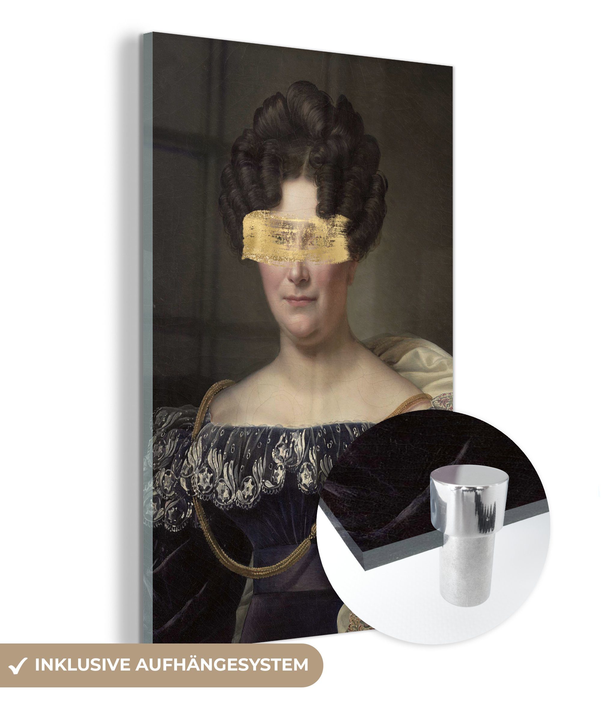 MuchoWow Acrylglasbild Johanna Henriette Engelen - Dubois Drahonet - Gold, (1 St), Glasbilder - Bilder auf Glas Wandbild - Foto auf Glas - Wanddekoration bunt