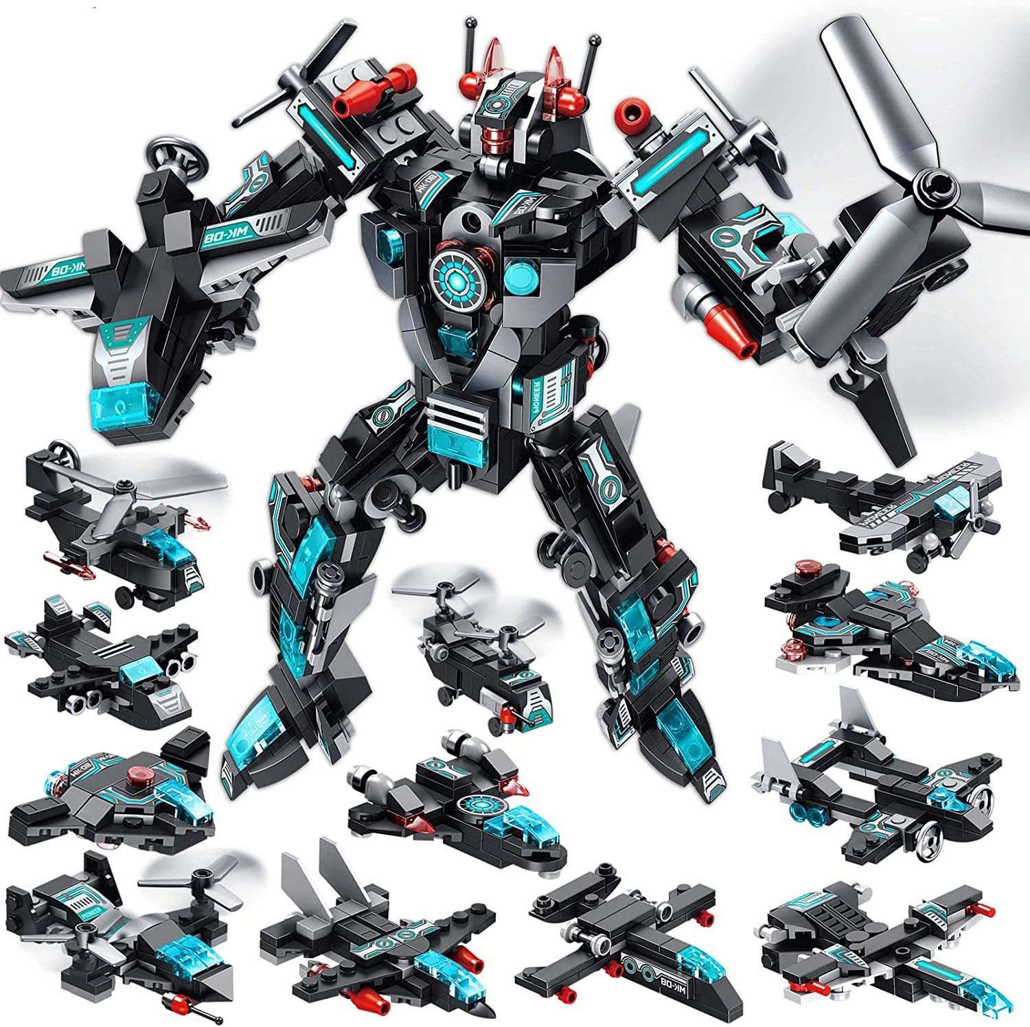 MOONTOY Roboter Bausteine 25in1 STEM Konstruktionsspielzeug 577 Teile Kinder Spielbausteine, (25in1 Roboter Bausteine STEM Lernspielzeug mit 577 Teilen für Kinder, 577 St., 577 Klemmbausteine für 25 Modelle mit Roboter und Fahrzeugvarianten), 25 Modelle baubar, großer Roboter, STEM Lernspielzeug, 577 Teile