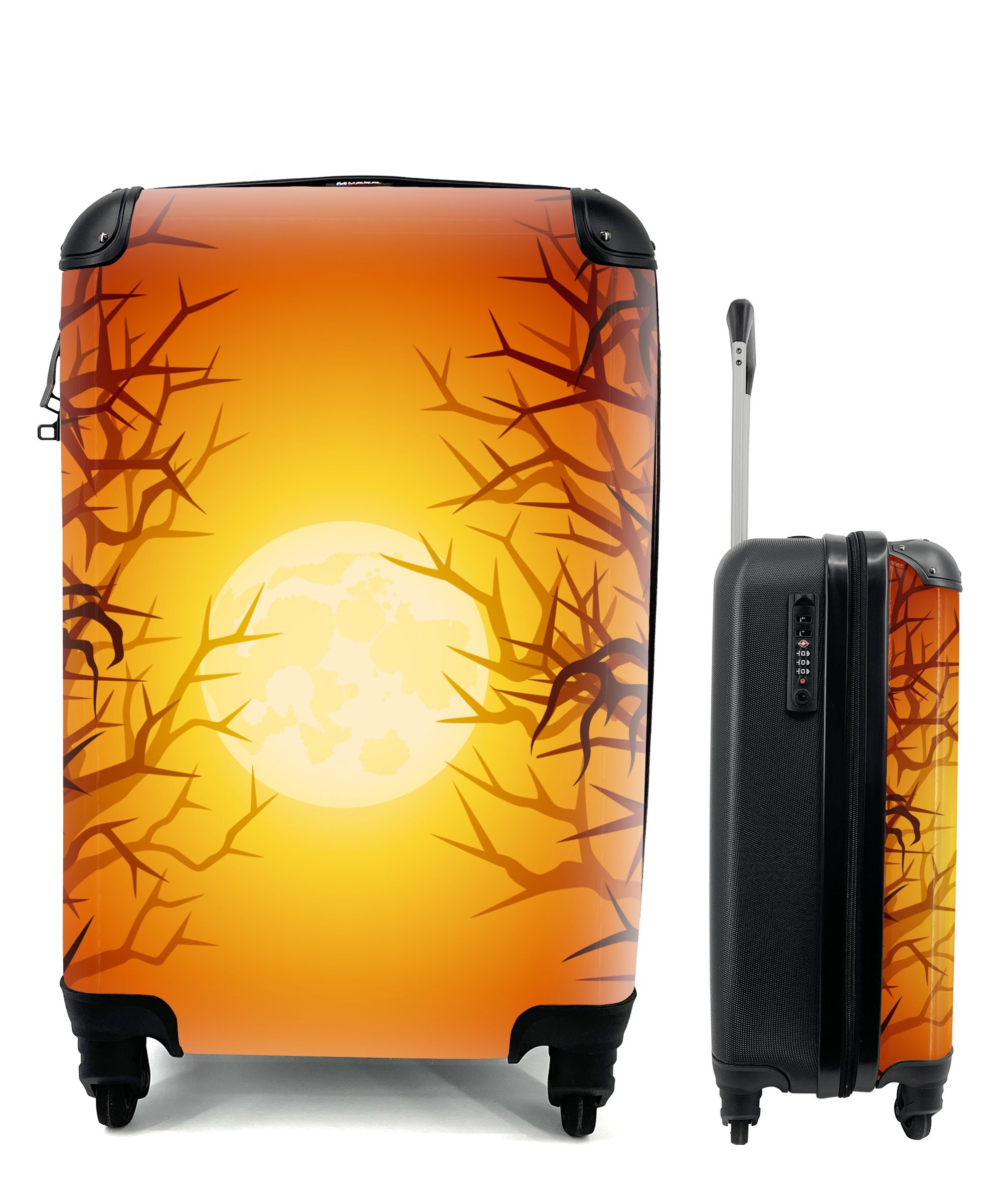 für Wald Reisetasche Handgepäck illustrierter Ein 4 MuchoWow Rollen, Ferien, mit Halloween, mit kahlen zu Reisekoffer Trolley, Handgepäckkoffer Ästen rollen,