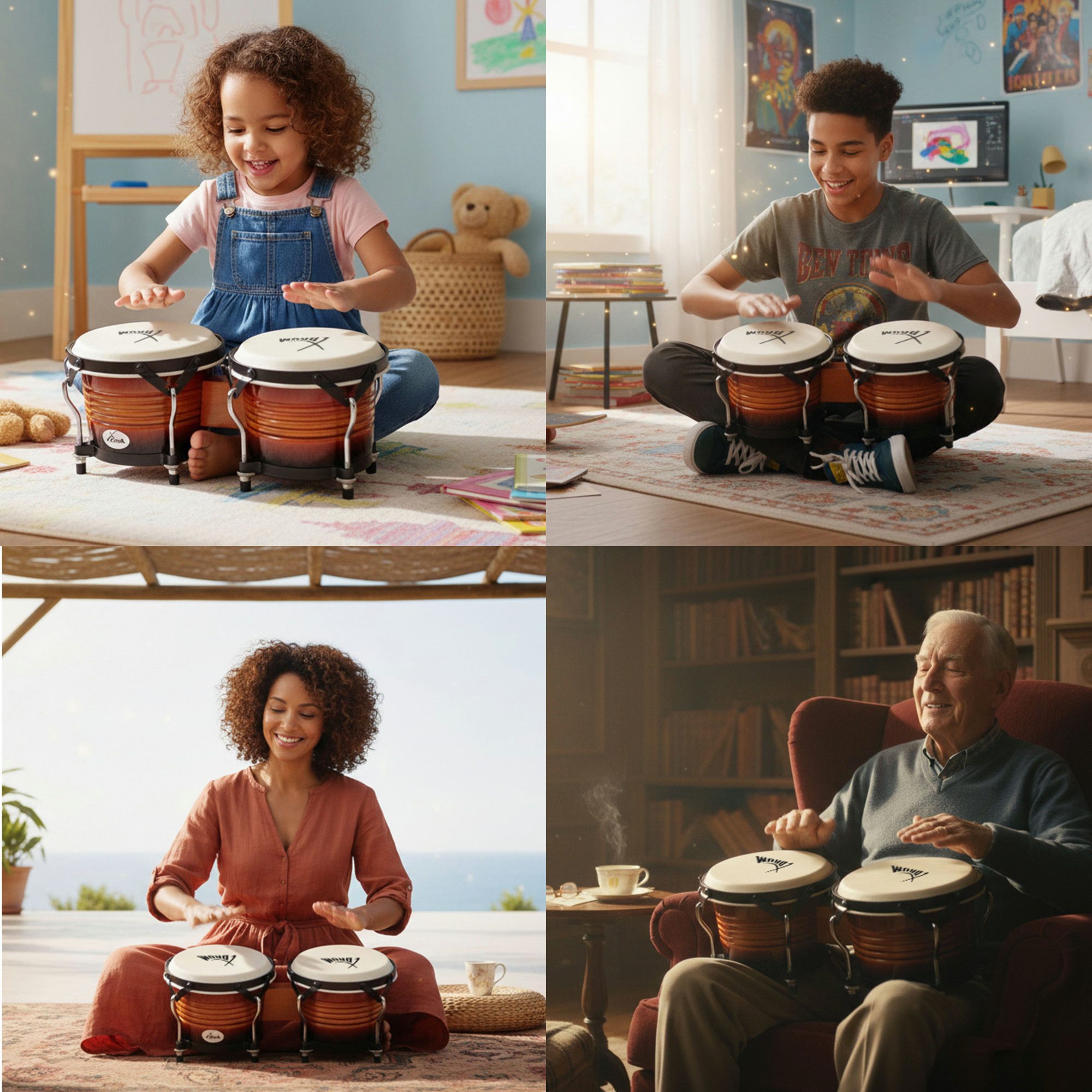 XDrum Bongo Pro - 6,5" Macho und 7,5" Hembra, mit stimmbaren Naturfellen - Holz: Birke