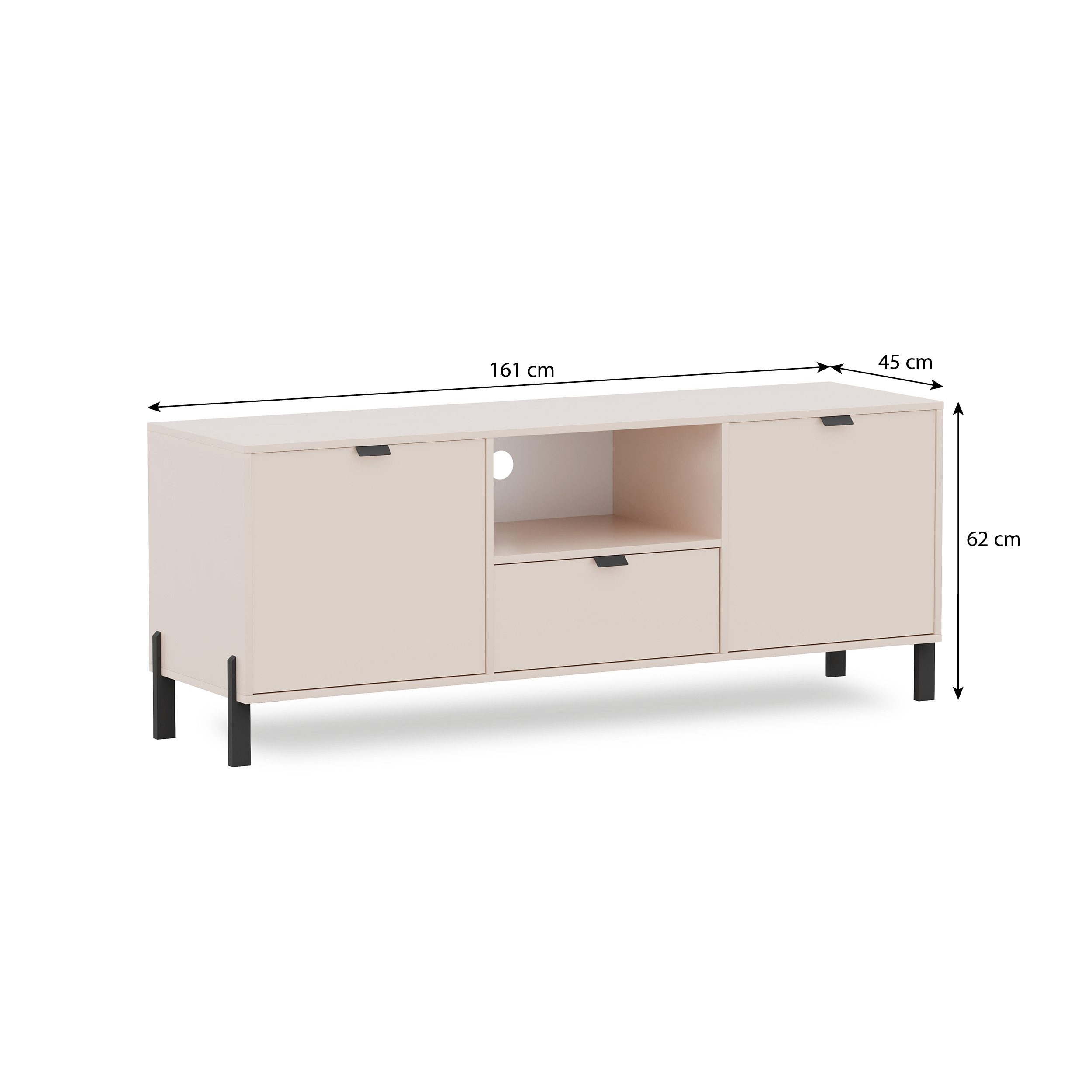 Beautysofa TV-Schrank CORTINA 2 Türen & 1 Schublade (mit Metallgriffen und Füßen, Farbe Sandbeige) Breite: 160 cm