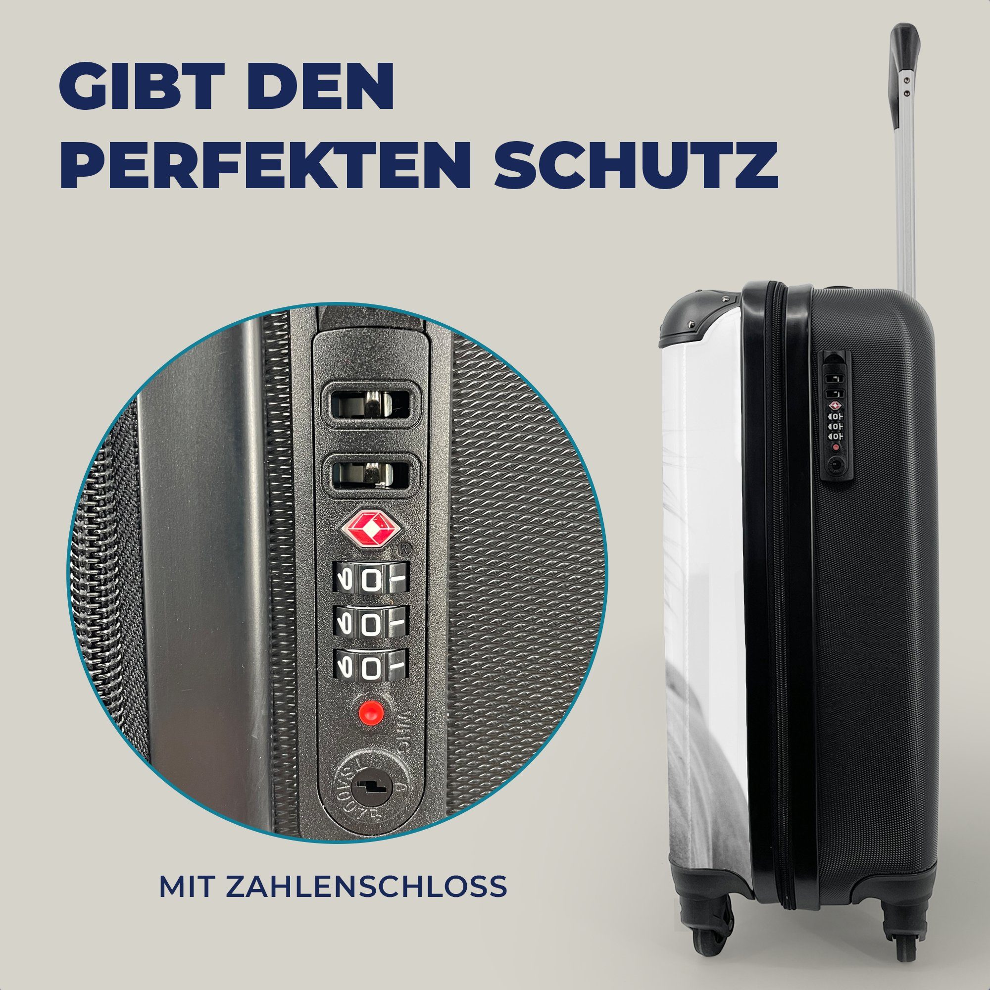 4 - Reisekoffer Ferien, Schwarz Rollen, Weiß, - mit MuchoWow Handgepäckkoffer Handgepäck Tier Pferd Reisetasche - Trolley, für rollen,