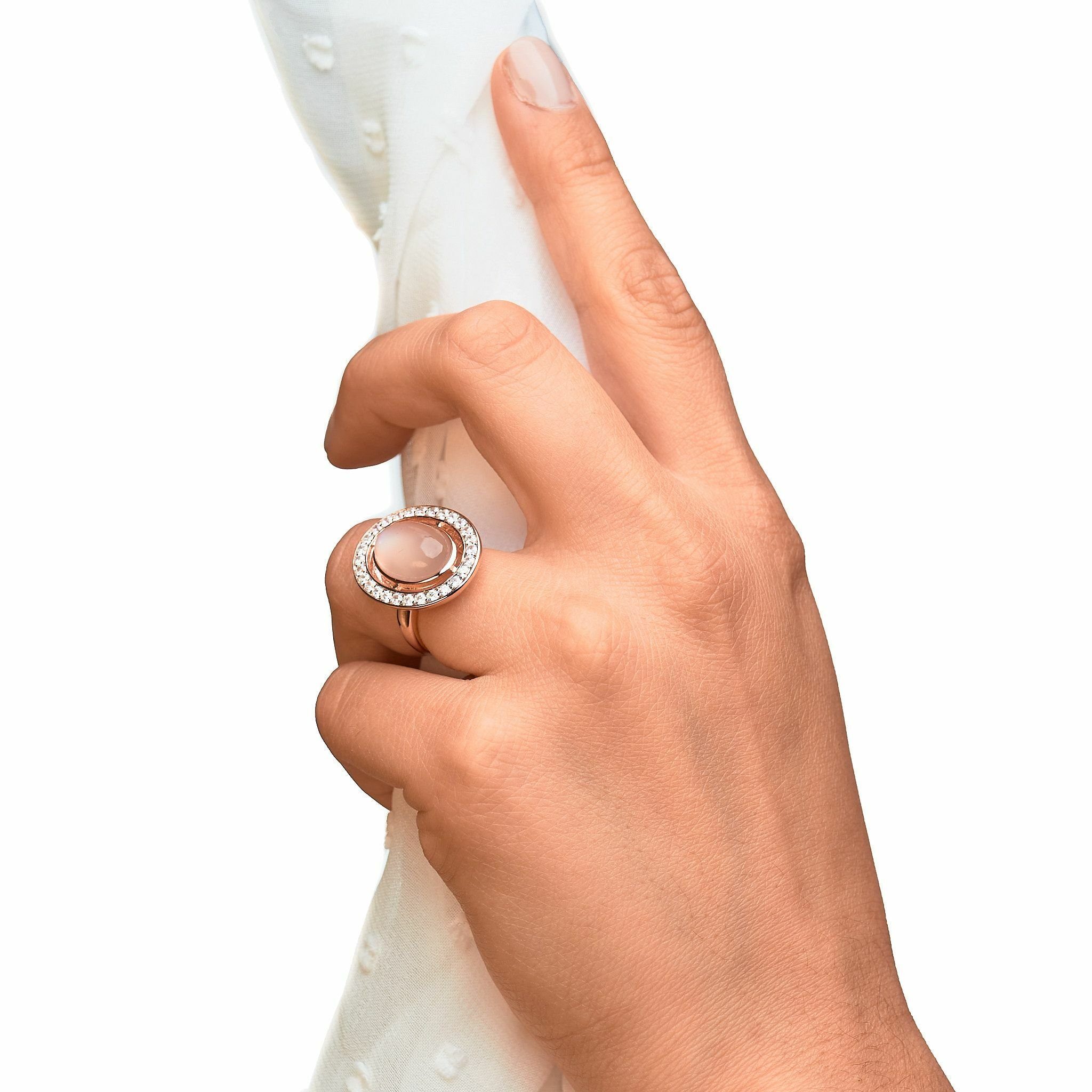 Zeeme Fingerring Silber 925 rosé vergoldet mit echtem Mondstein Zirkonia – Bild 5 von 5