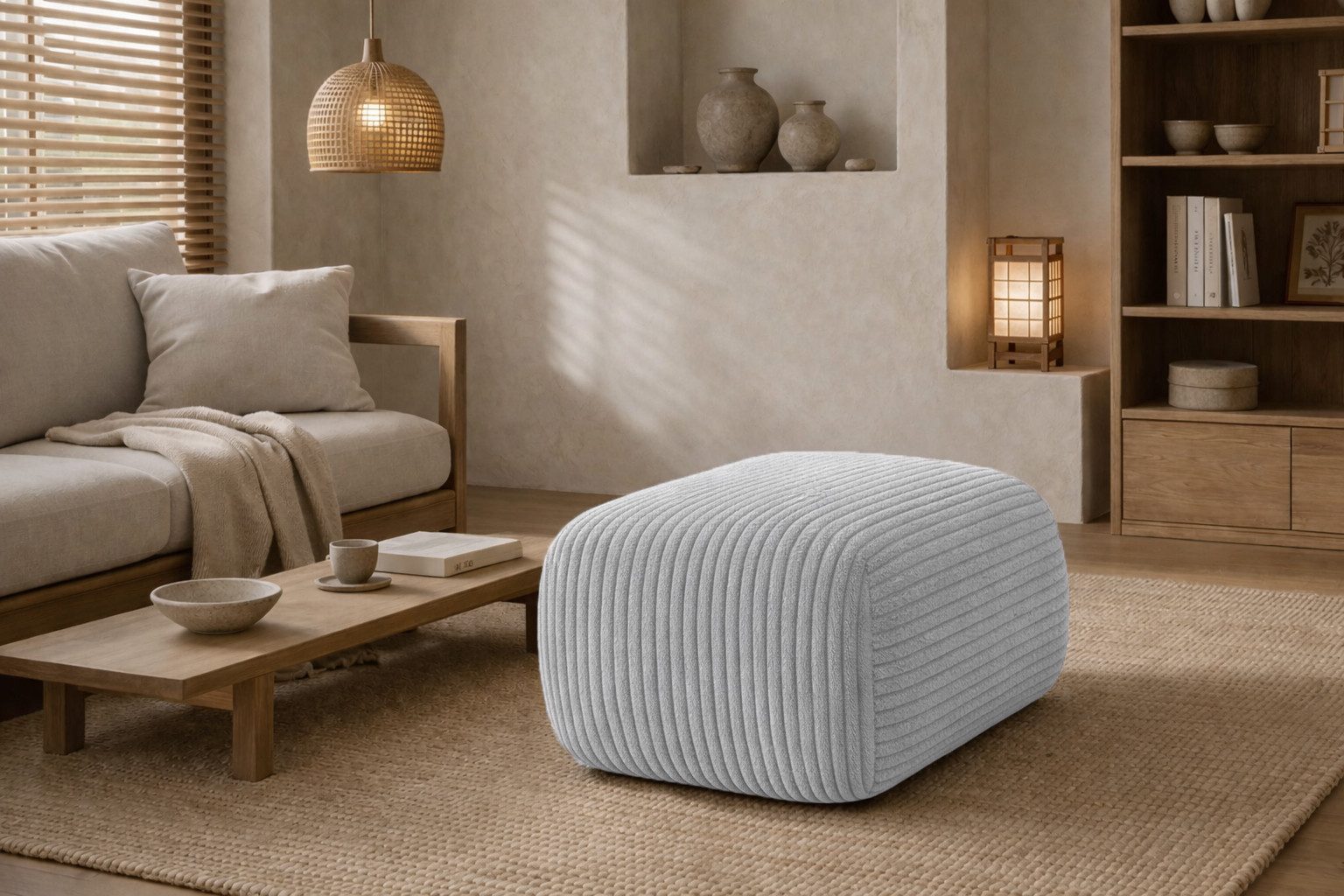 Kaiser Möbel Pouf Sitzpouf für Wohnzimmer, Cordstoff Poso, BIS, zusätzliche Sitzgelegenheit Fußhocker zum Sofa oder Ecksofa