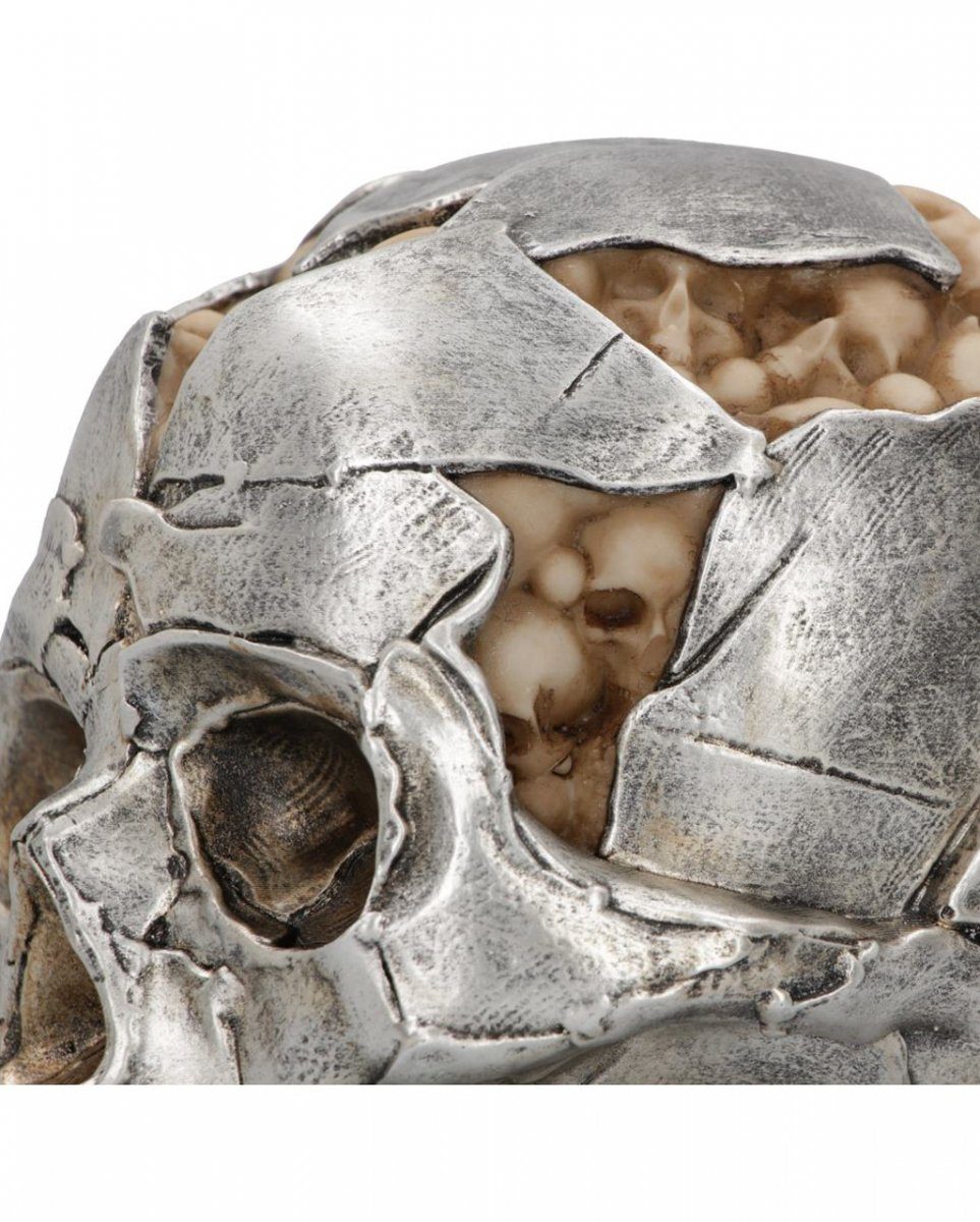 Horror-Shop Silberfarbener 16cm Dekofigur Fracture Totenkopf