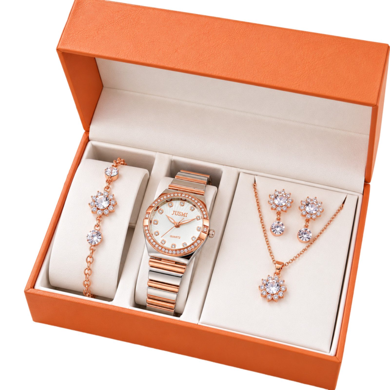 Luckice Quarzuhr Damen Geschenkset,Weihnachtsgeschenk für Frauen,Geschenk für Frauen, (Damen Uhr Schmuck Set 4-teilig, Quarz Damenuhr mit …