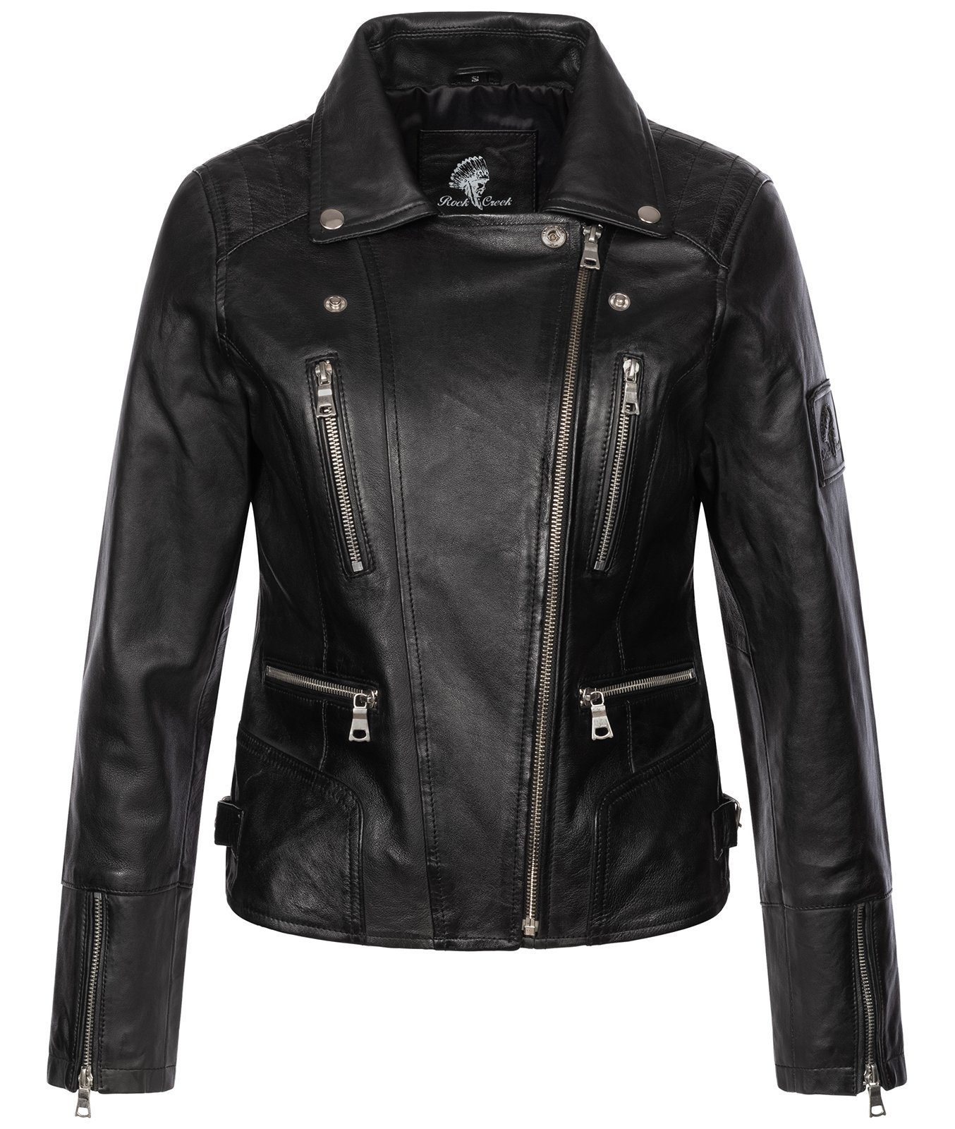 D-490 Lederjacke Creek Damen Rock Lederjacke Schwarz