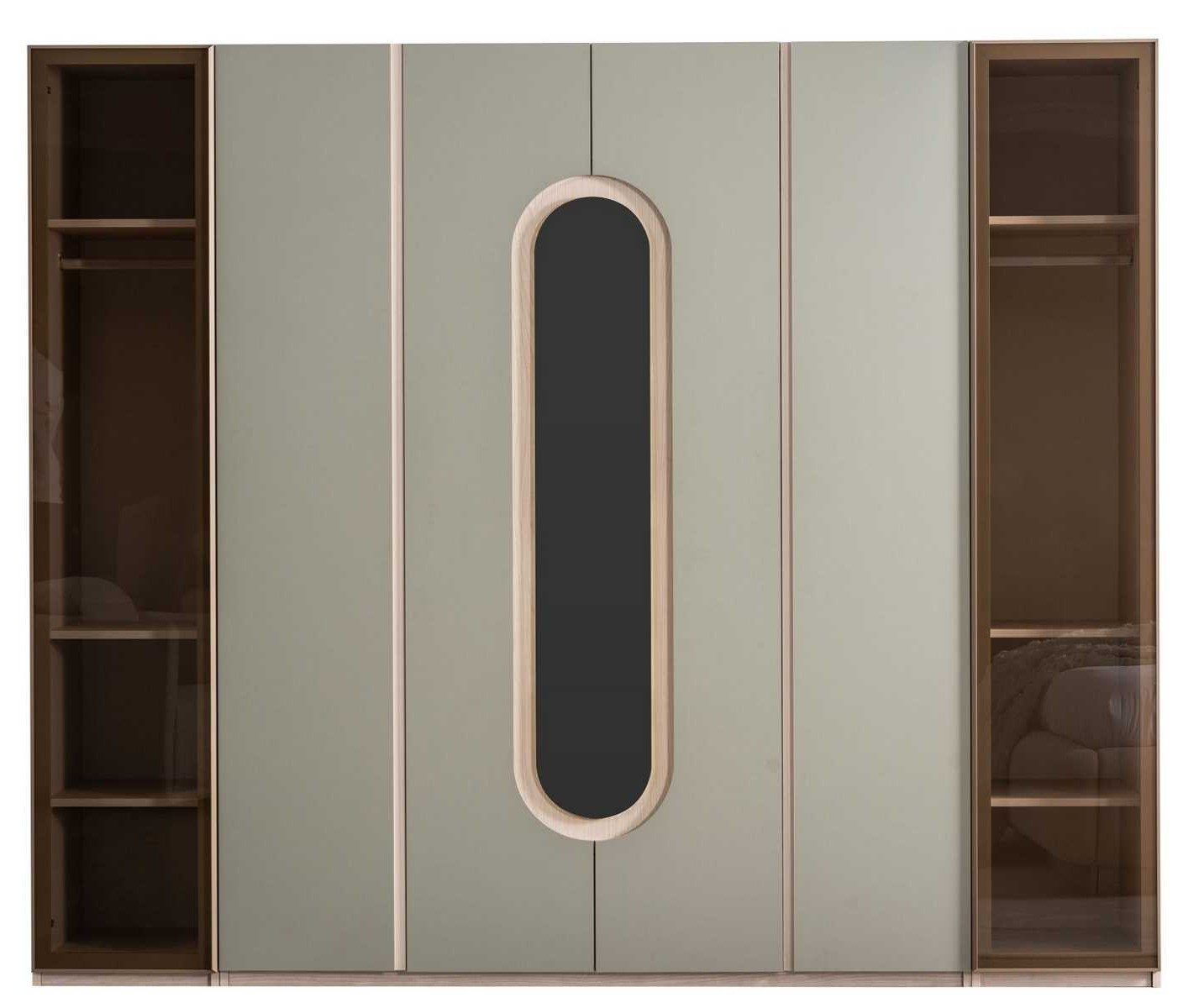 Xlmoebel Schwebetürenschrank Moderner grauer Schrank aus Holz mit Beleuchtung für Schlafzimmer (Schwebetürenschrank mit Beleuchtung) Made in Europa