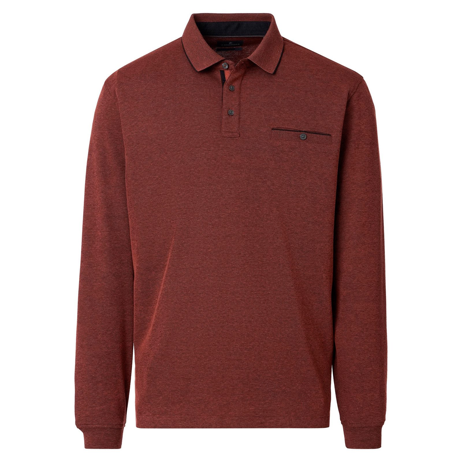 CASAMODA Langarm-Poloshirt CasaModa Übergrößen Langarm-Polo rostbraun melange