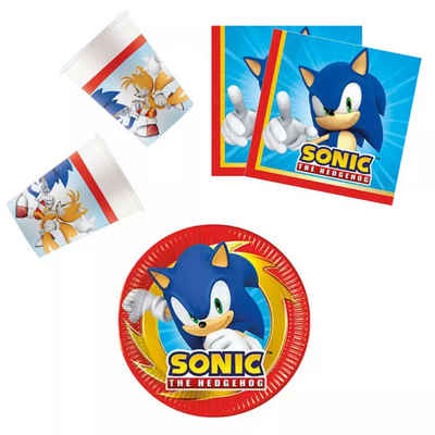 Sonic The Hedgehog Einweggeschirr-Set Sonic Geburtstag Deko Set 36tlg.Geschirr Partyset (36-tlg), 8 Personen, Pappe