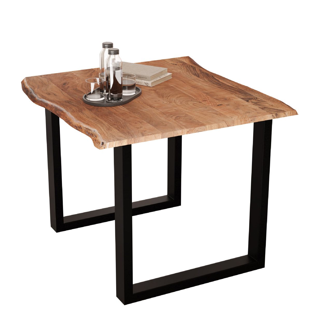 Liadomo Baumkantentisch Hugo, Baumkantentisch, Esstisch, Massivholztisch, Esszimmertisch, mit Esstischplatte aus Akazie und Metallgestell in U-Form
