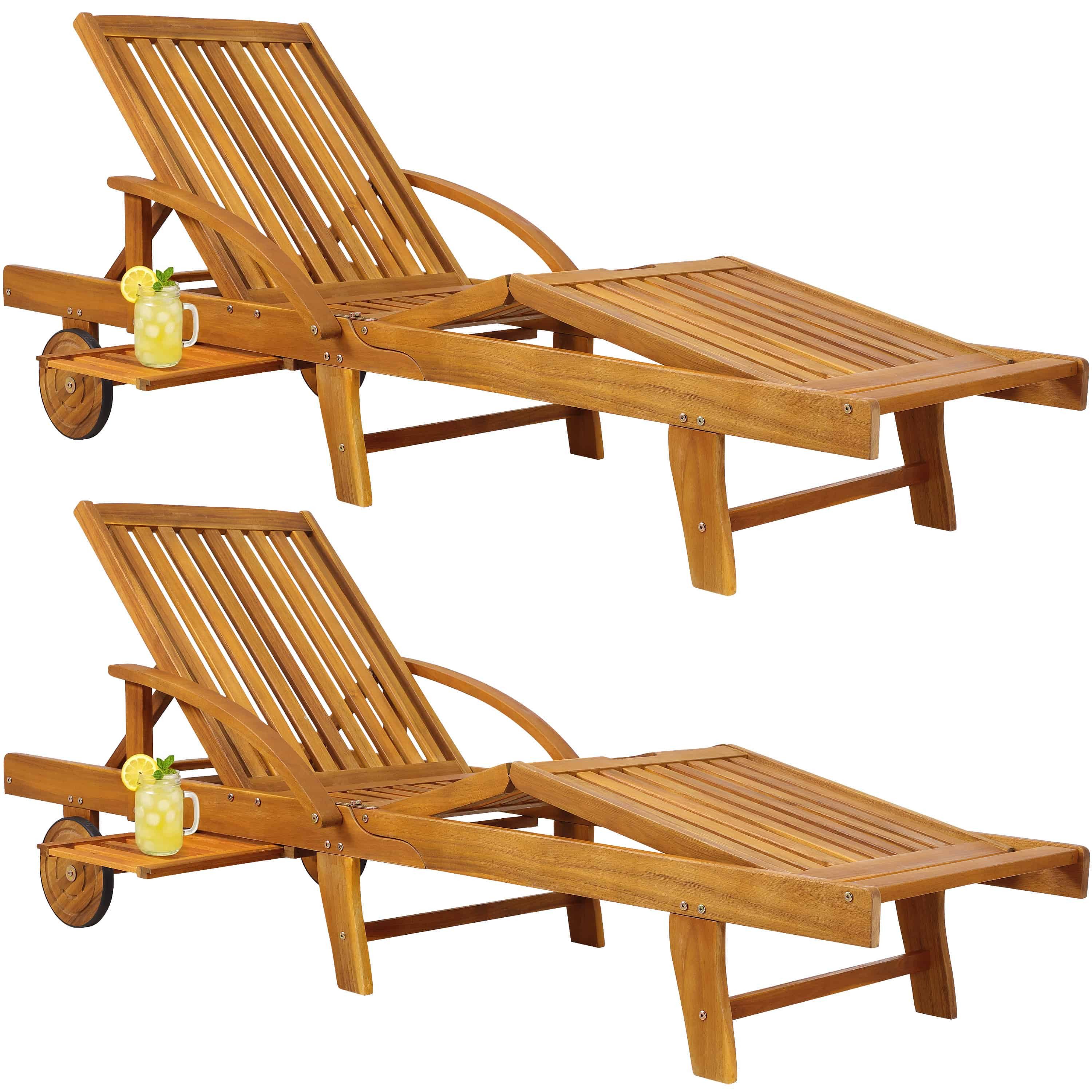 Casaria Gartenliege Tami Sun, 2er Set Klappbar Wetterfest 2 Personen Holz Gartenliege Ablage 196cm