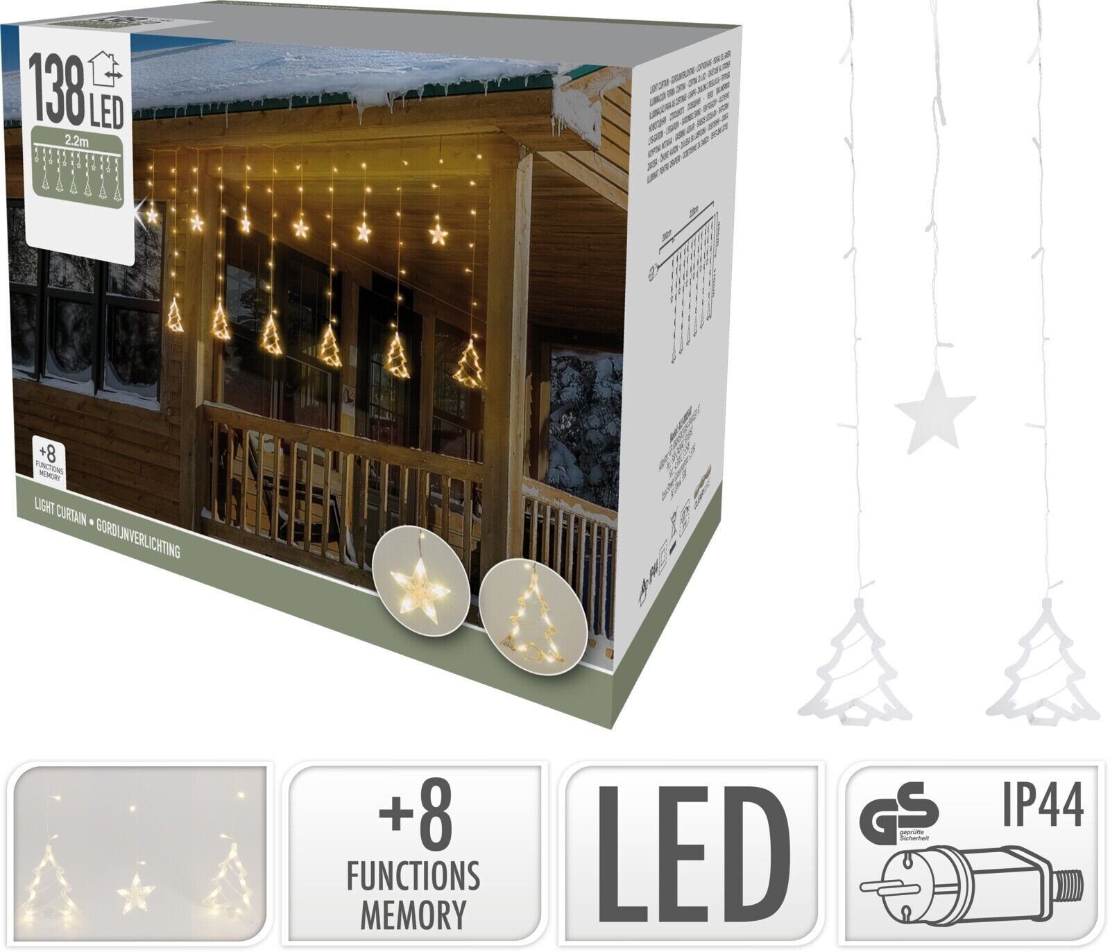 LED-Lichterkette Sternenvorhang Weihnachtsdeko Tannenbaum Stern 138 LED Innen Außen