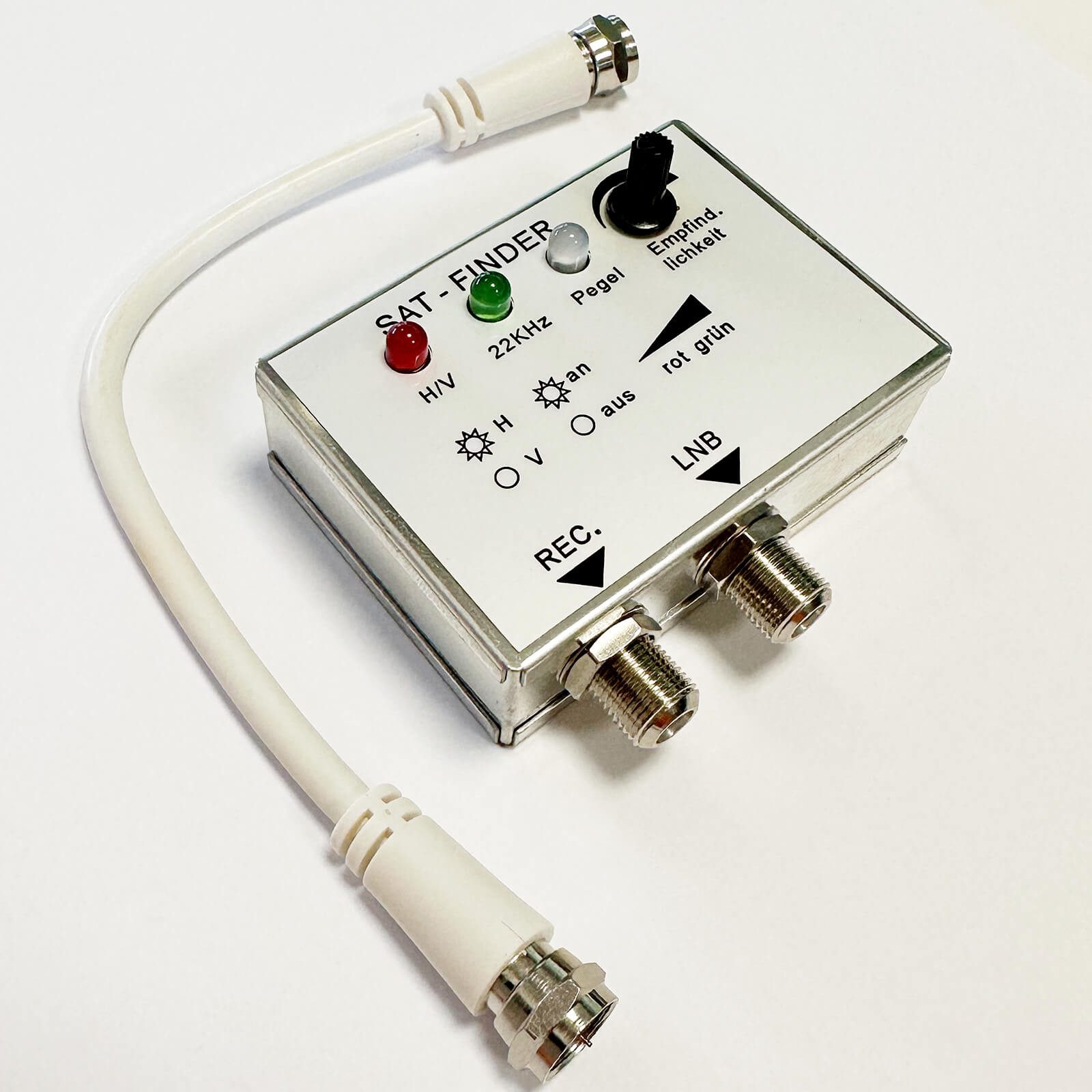 HB-DIGITAL Satfinder Satfinder mit LED und Signalton Ausgabe, Einfach per Anschlusskabel zwischen LNB und Receiver geschaltet.