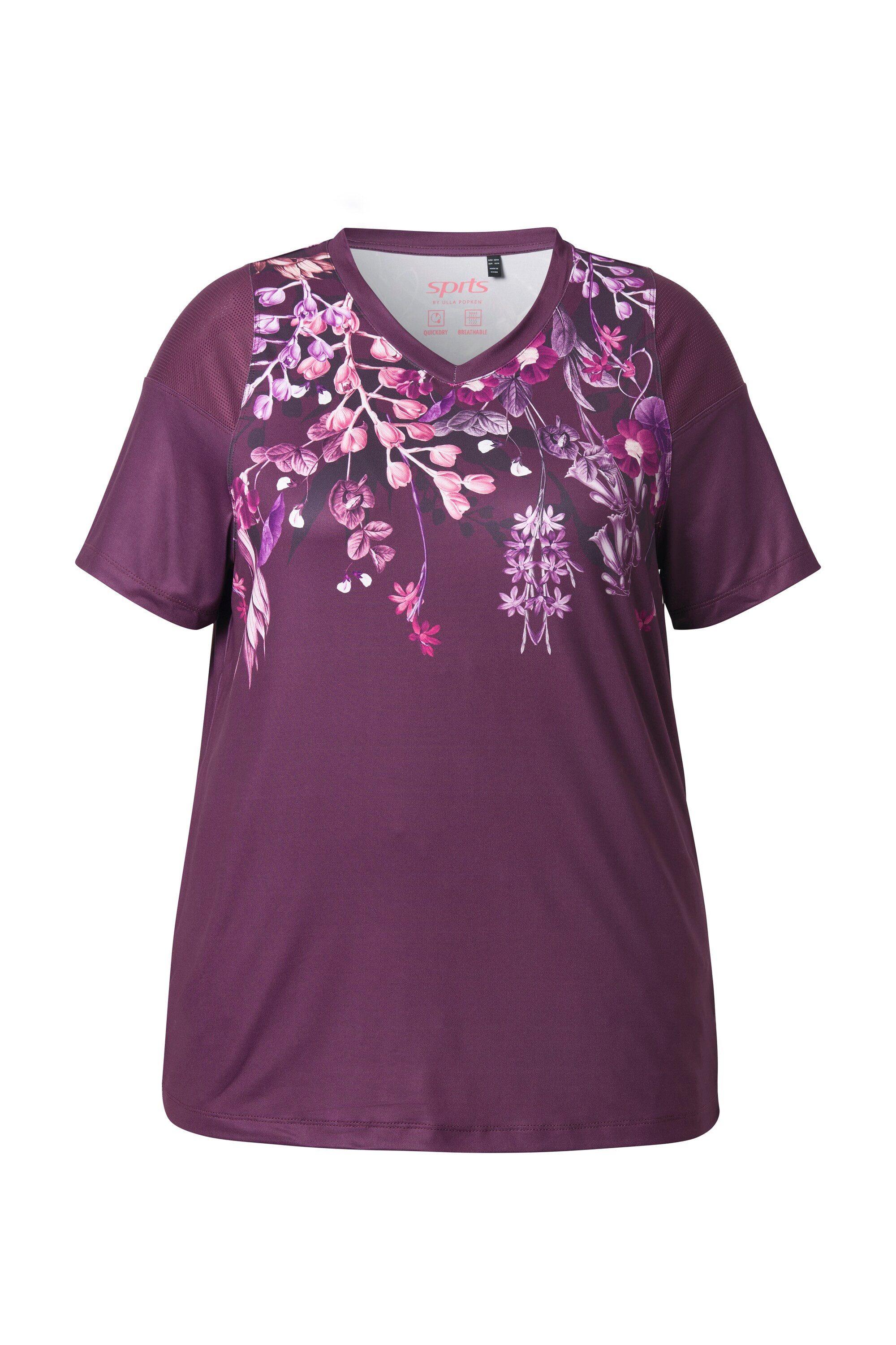 Ulla Popken T-Shirt Funktionsshirt Mesh-Einsätze V-Ausschnitt Halbarm günstig online kaufen
