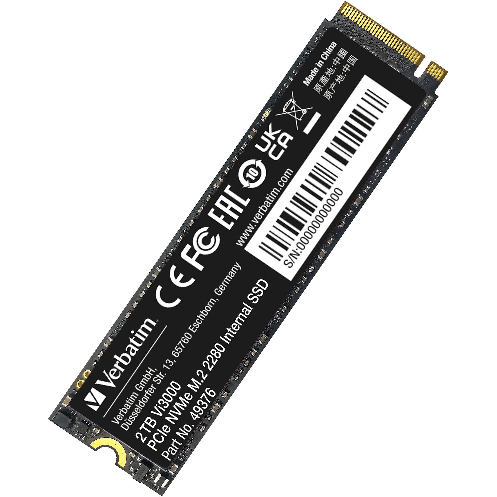 Verbatim Verbatim Vi3000 2 TB, SSD, (PCIe 3.0 x4, NVMe, M.2 interne HDD-Festplatte (2 TB) Steckkarte"