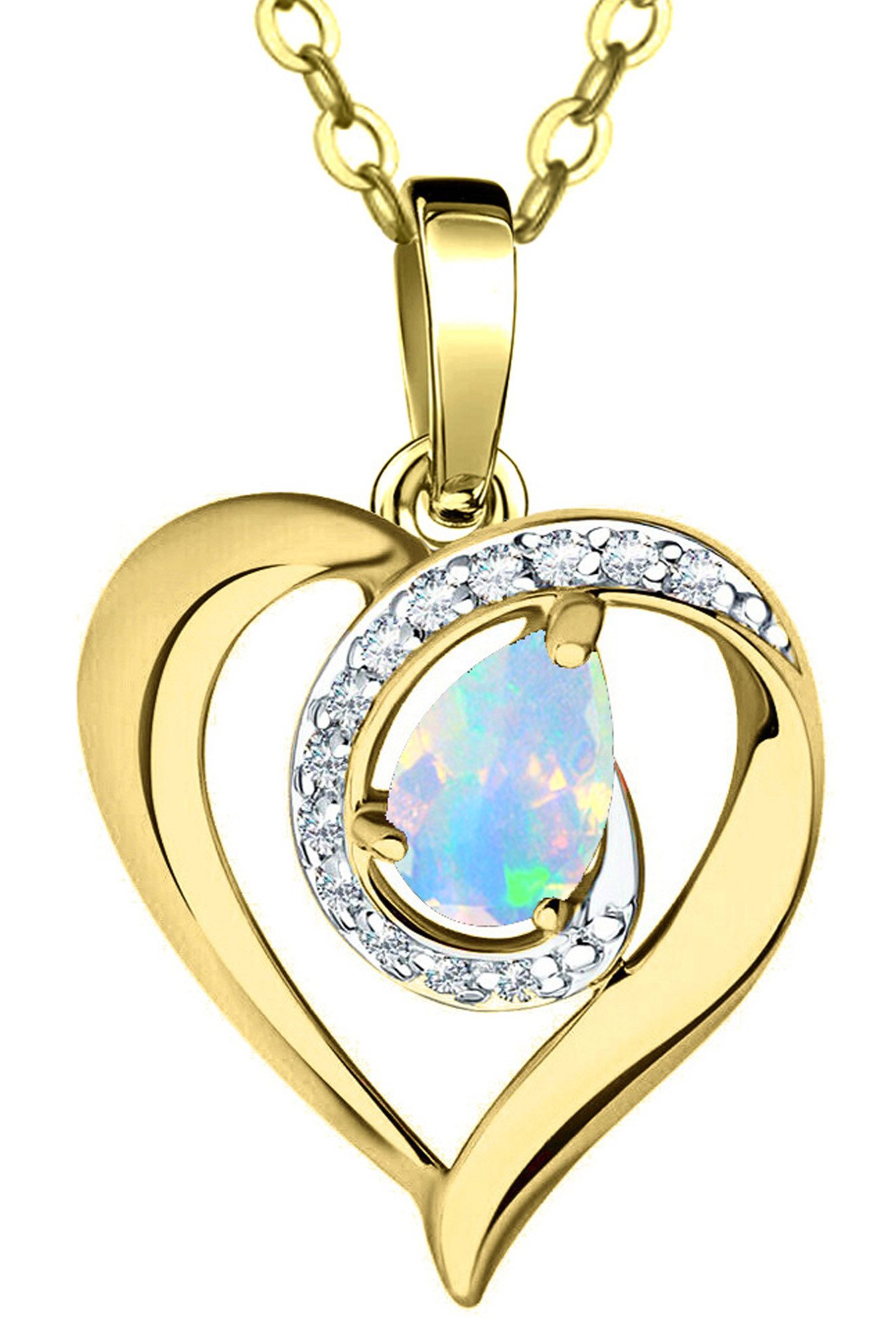 Herzkette echter äthiopischer Opal 925 Silber Damenkette Goldkette vergoldet