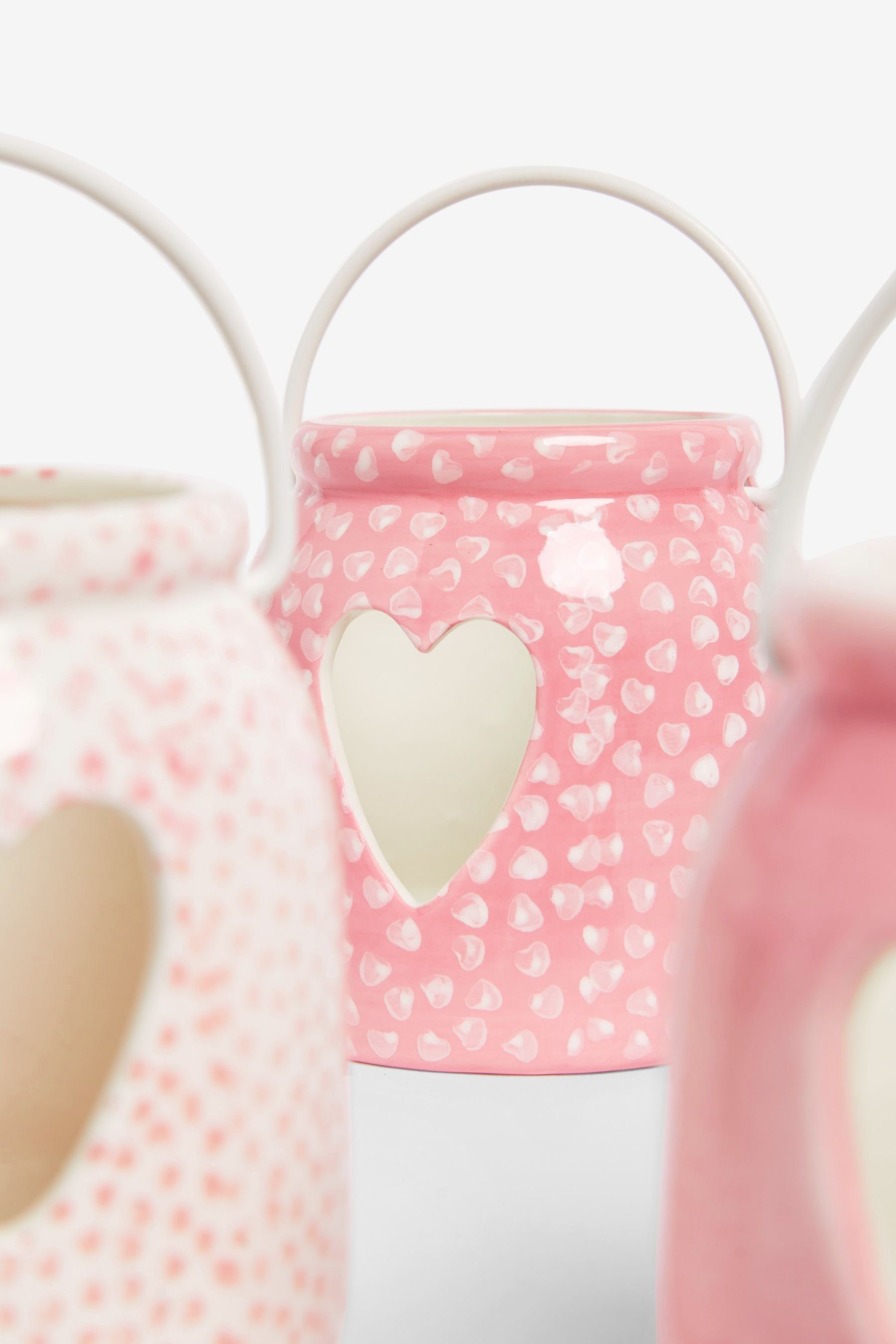 Next Teelichthalter Set mit 3 Keramiklaternen, Herz-Cut-out