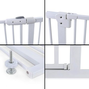 RAMROXX Treppenschutzgitter Tür Treppenschutzgitter Metall weiß verstellbar 77cm hoch 101-114cm