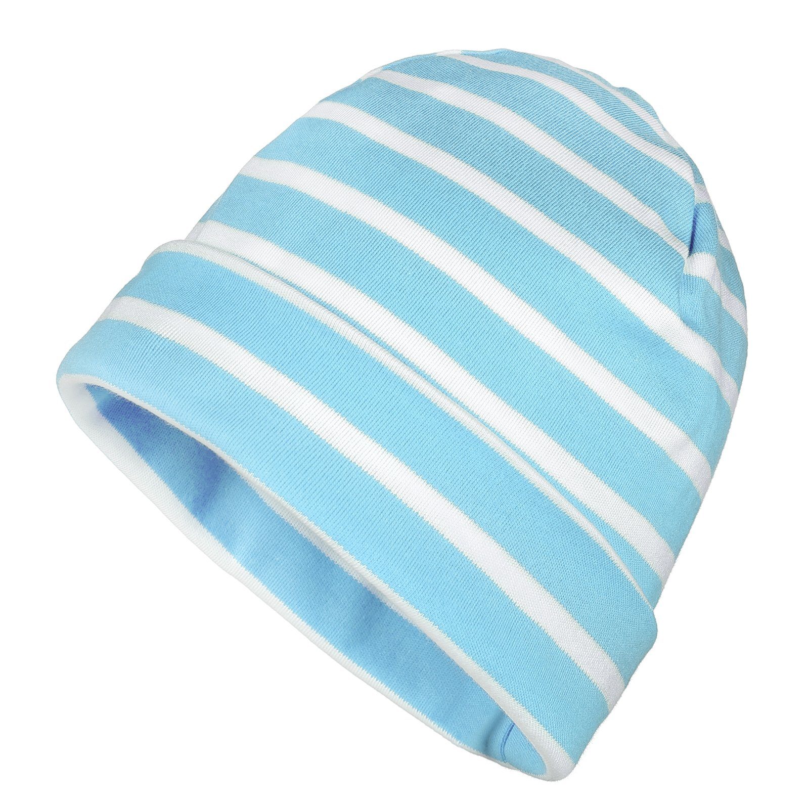 modAS Strickmütze Unisex Mütze Streifen für Kinder & Erwachsene - Ringelmütze Baumwolle (18) aqua / weiß