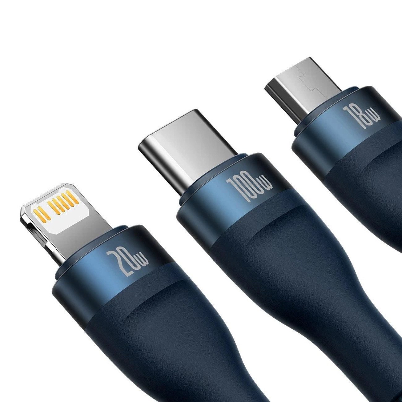 Baseus Flash Series USB-Kabel, USB-C / USB-A auf USB-C / Lightning / Micro-USB (120 cm), 3-in-1, 100 W, 1,2 m, Nylon, Aluminium