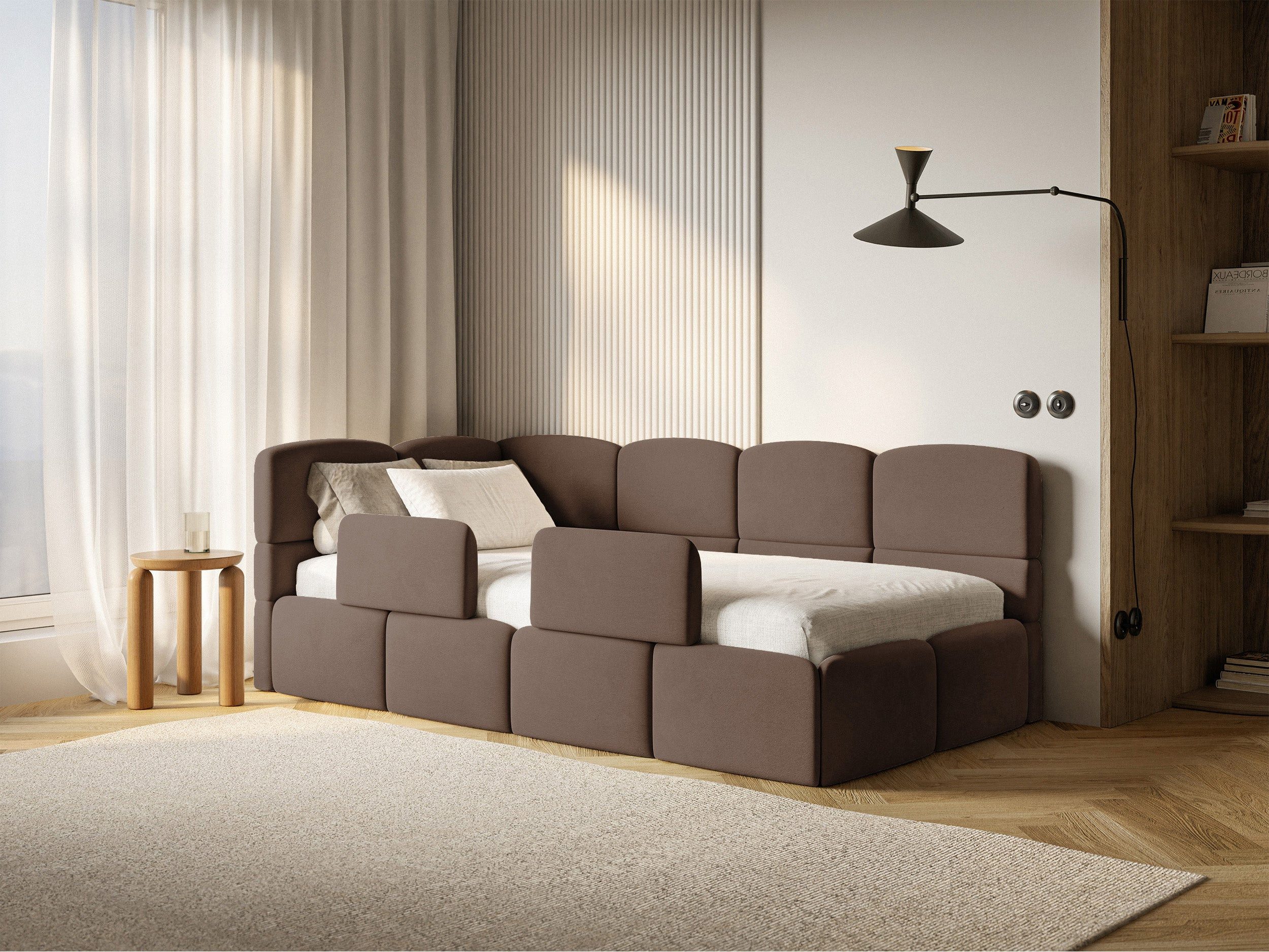 Selsey Kinderbett CLOUDY, Eck-Kopfteil, Matratze & Stauraum, Easy-Clean-Velours, 120x200 cm
