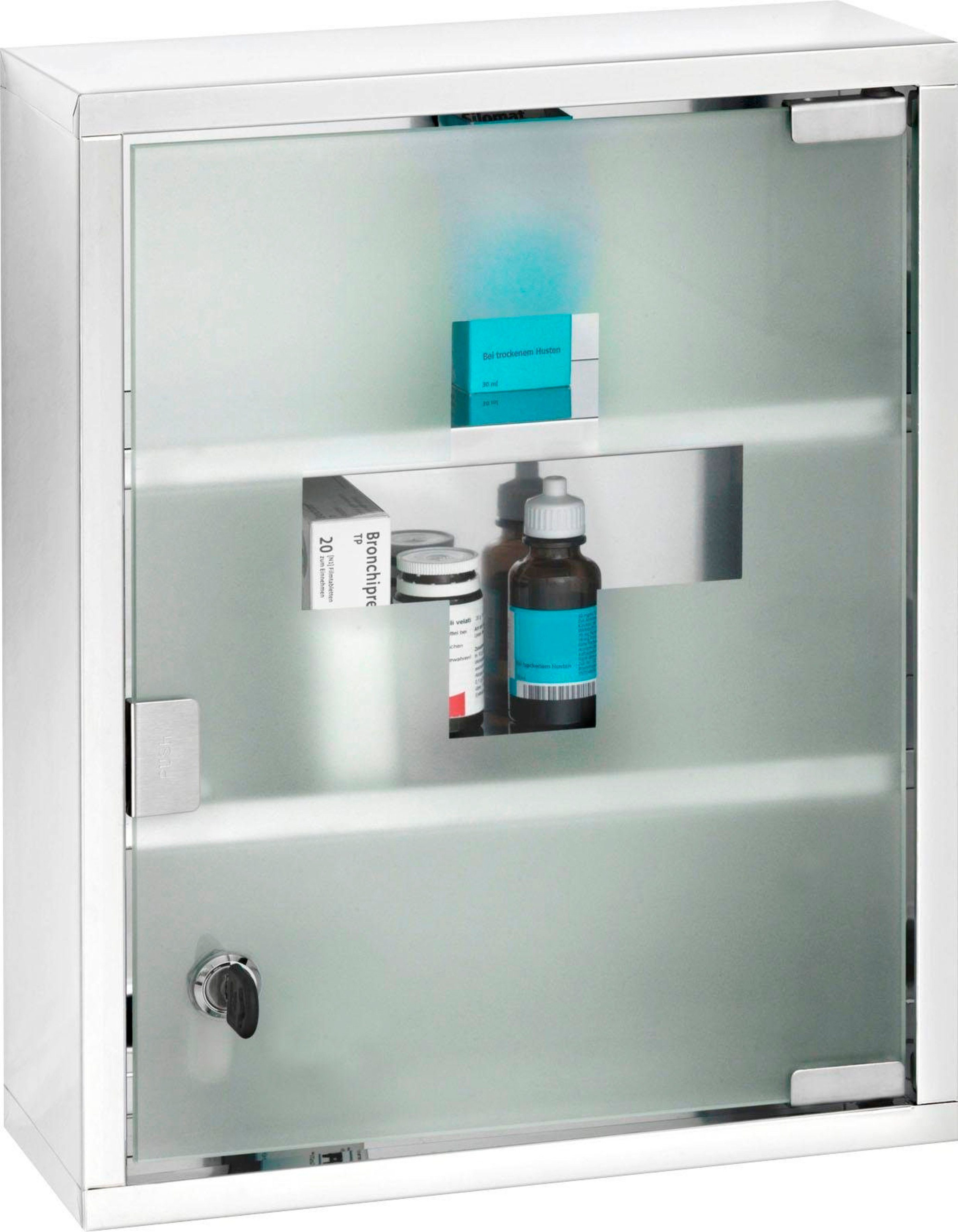 WENKO Medizinschrank cm 40 satiniertes 30 und x cm Sicherheitsglas, Edelstahl