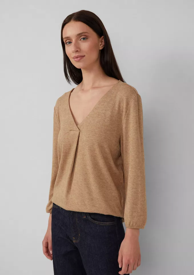 s.Oliver 3/4-Arm-Shirt T-Shirt Meliertes Shirt mit V-Ausschnitt und elastischen Ärmelbündchen