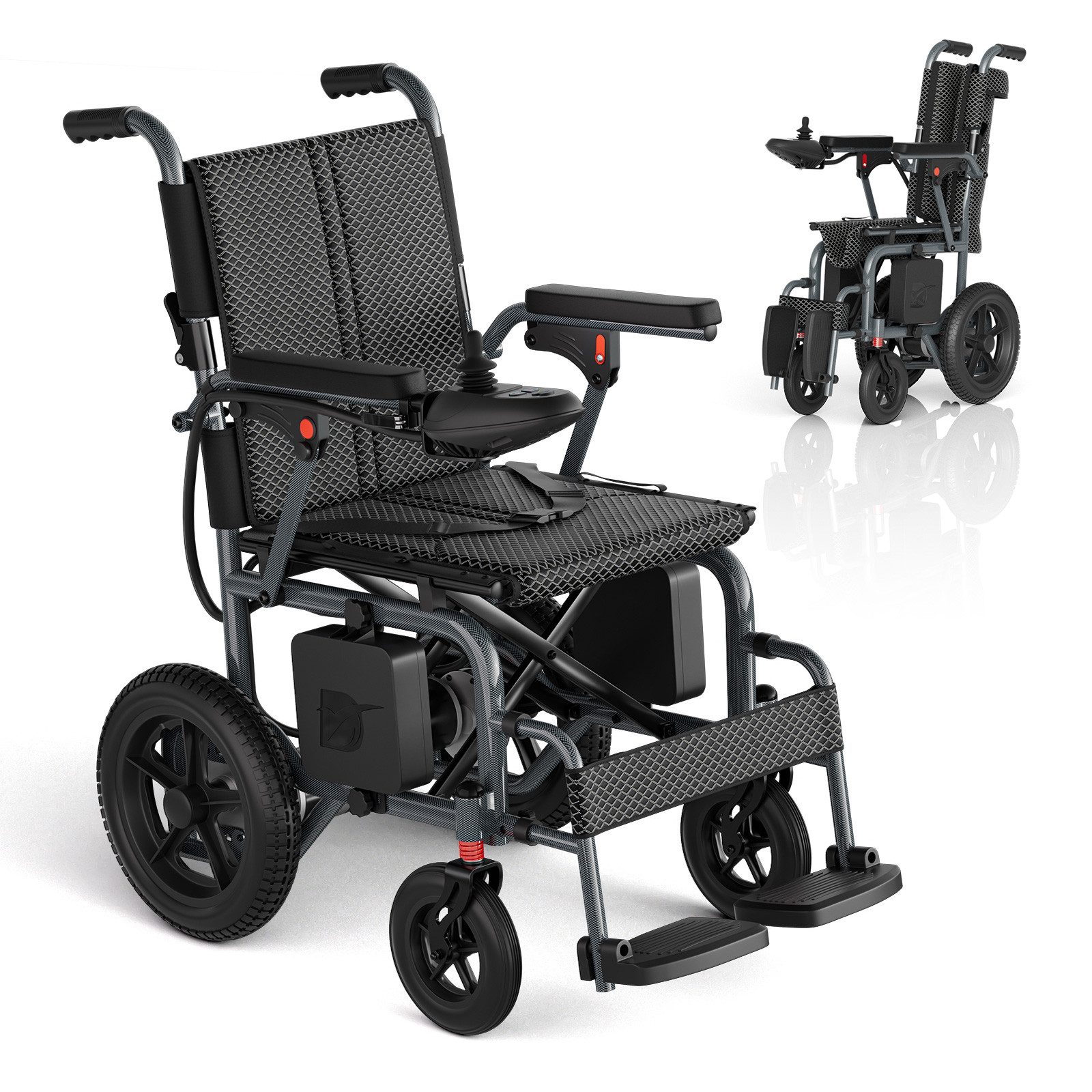 Vankel Elektrorollstuhl Elektrisch Faltbar, seniorenmobil Leicht bis 150KG, Faltbar, 25 km, 2x180W, 6,00 km/h E-Rollstuhl