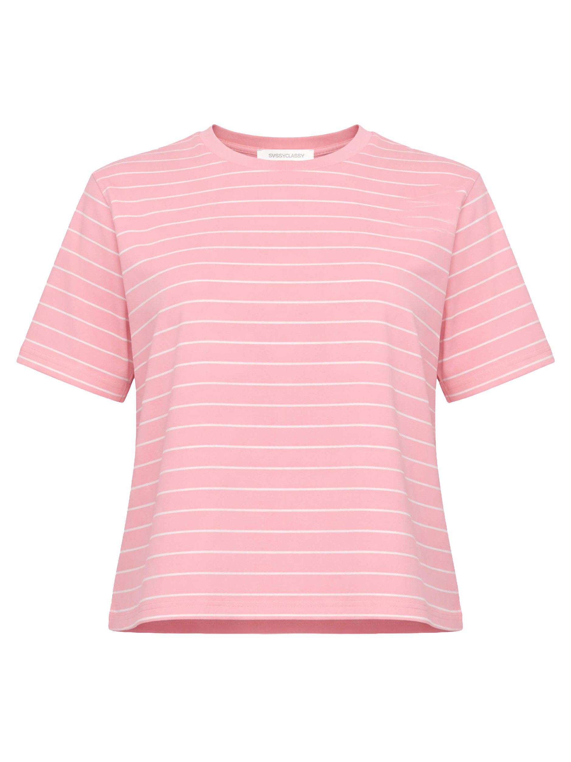 SASSYCLASSY T-Shirt T-Shirt mit schmalen Streifen für Damen Zeitloses Shirt mit Rundhalsausschnitt und gerader Passform