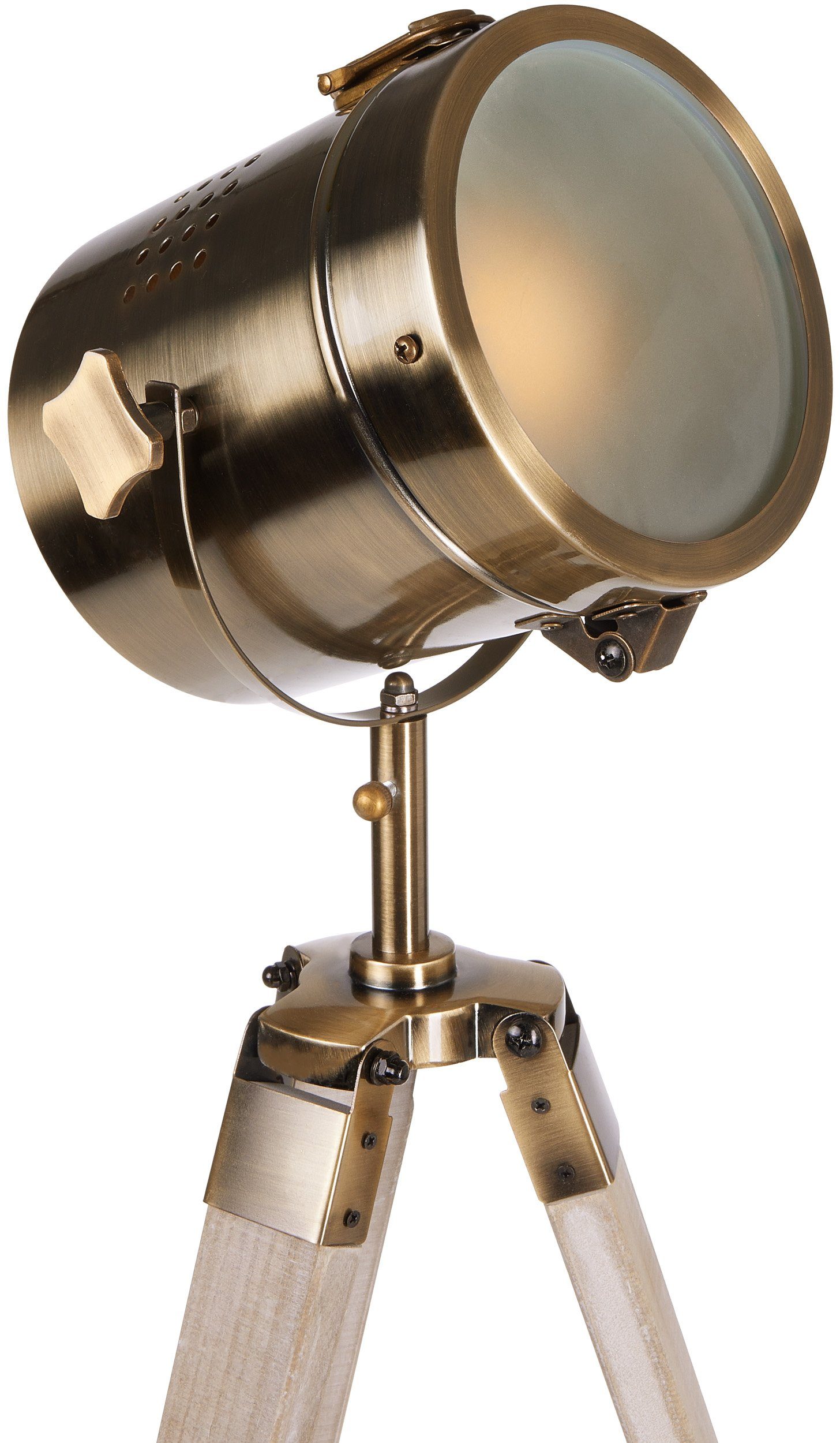 BRUBAKER Stehlampe Industrial Design Scheinwerfer Leuchtmittel, Messing Vintage Optik Ohne Lampe