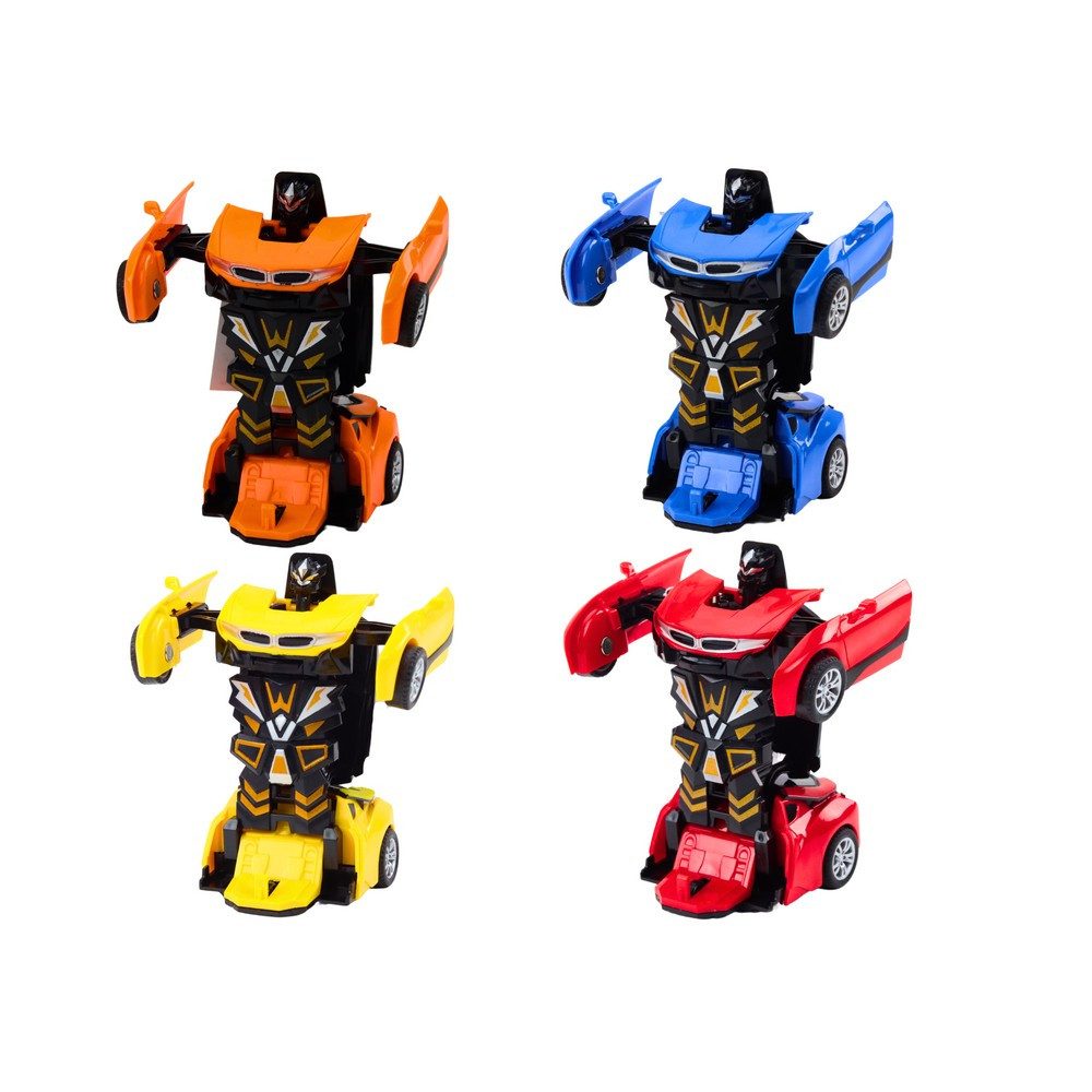 LEAN TOYS Roboter Verwandlungsauto Spielzeugauto Actionfigur (Spar-Set, 1-tlg), 2in1 Verwandlung, bewegliche Teile, 4 Farben