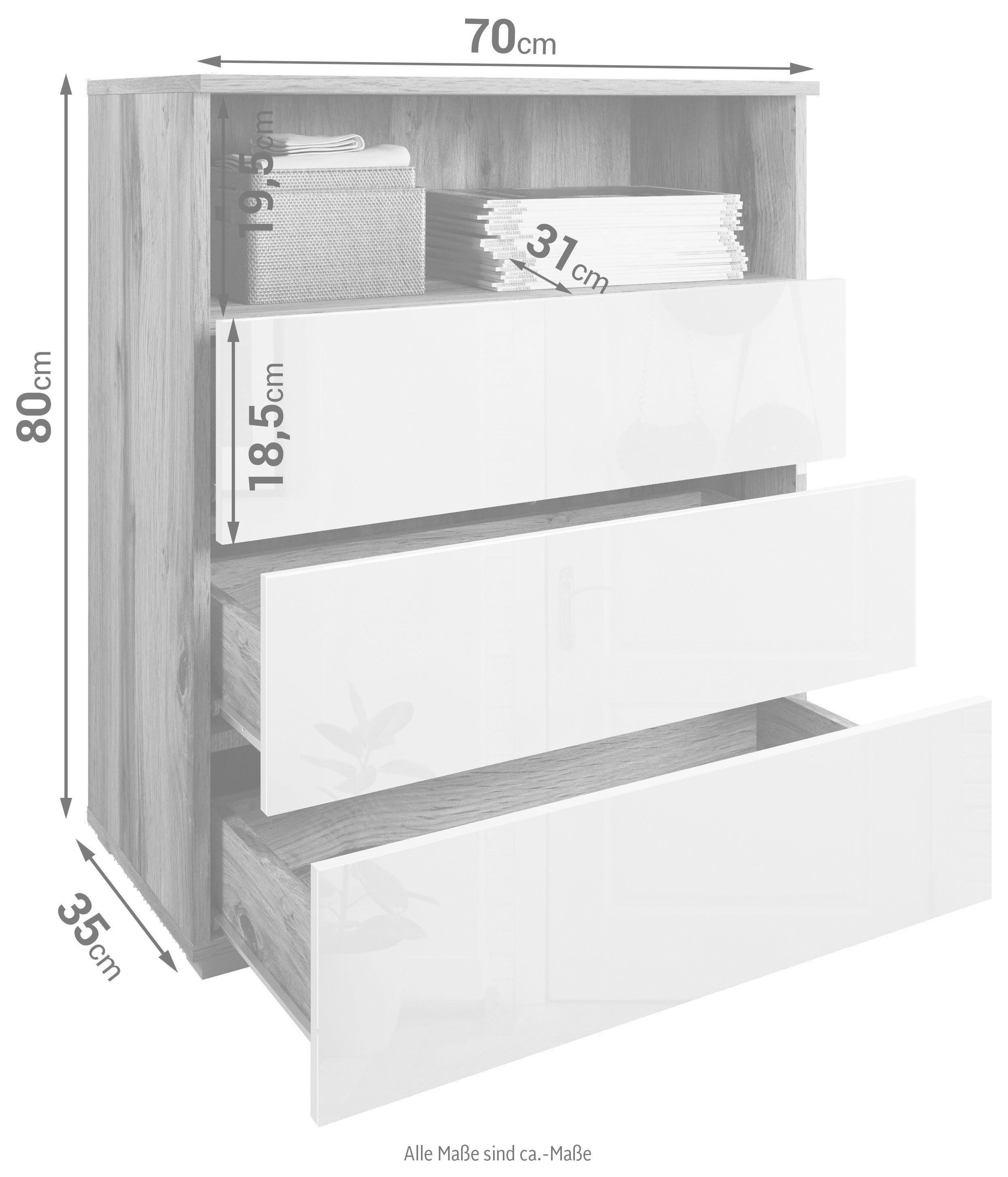 OTTO home Kommode Paris, mit 3 Schubkästen (Breite 70 cm)