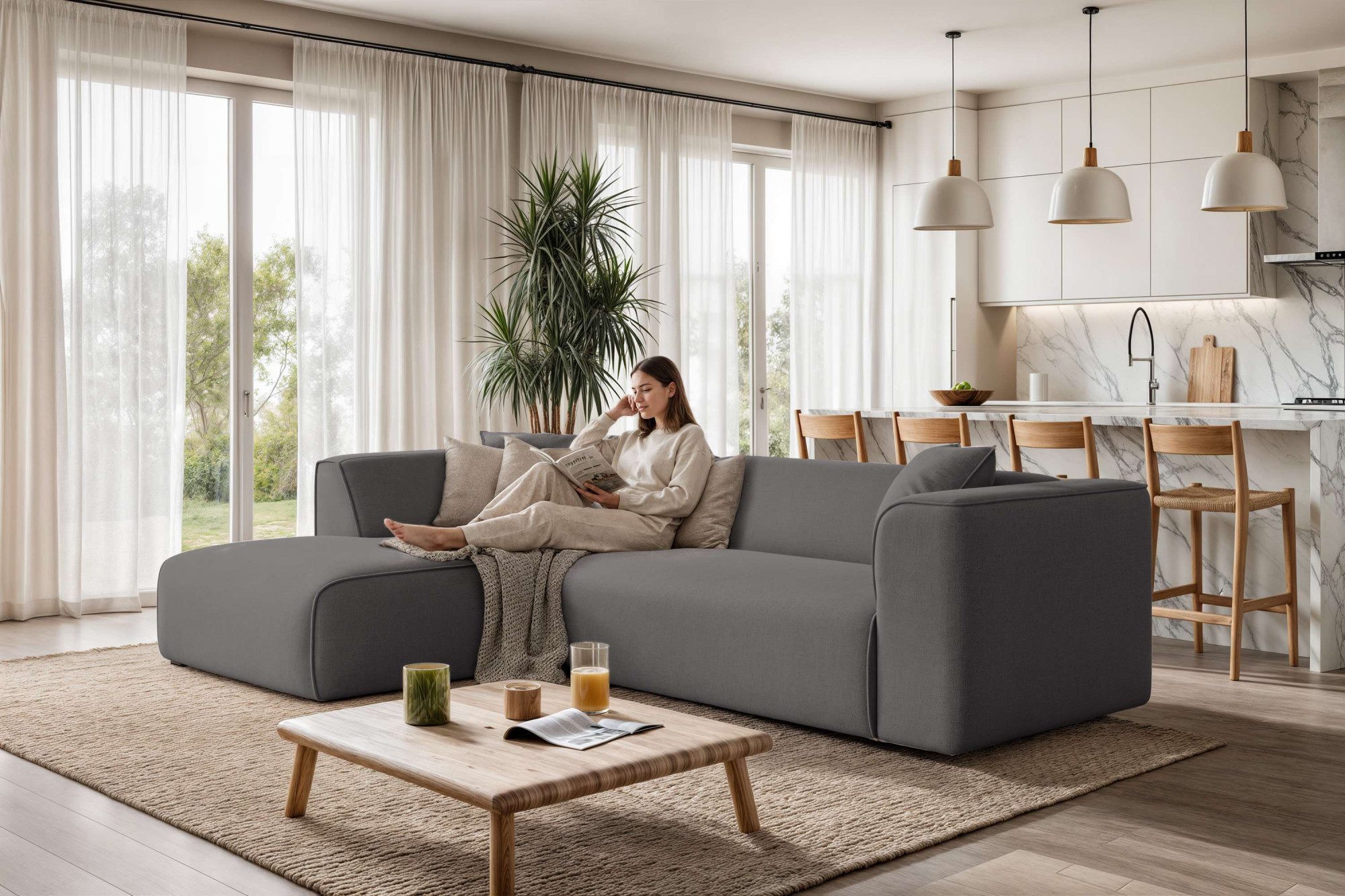 OTTO home Ecksofa Merid L-Form, Sofa-Fix, B: 254 cm - OTTO. Verlässliche Qualität., Ottomane rechts/links, belastbar bis 460kg, nicht modulare Sofa