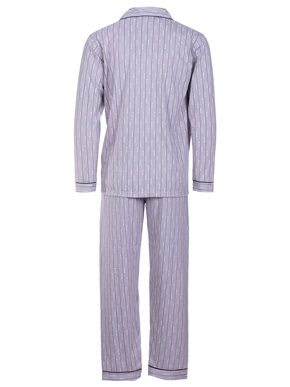 Lucky Pyjama Langarm- elegante Streifen farbliche Paspel Hemdkragen 2 Taschen – Bild 5 von 5