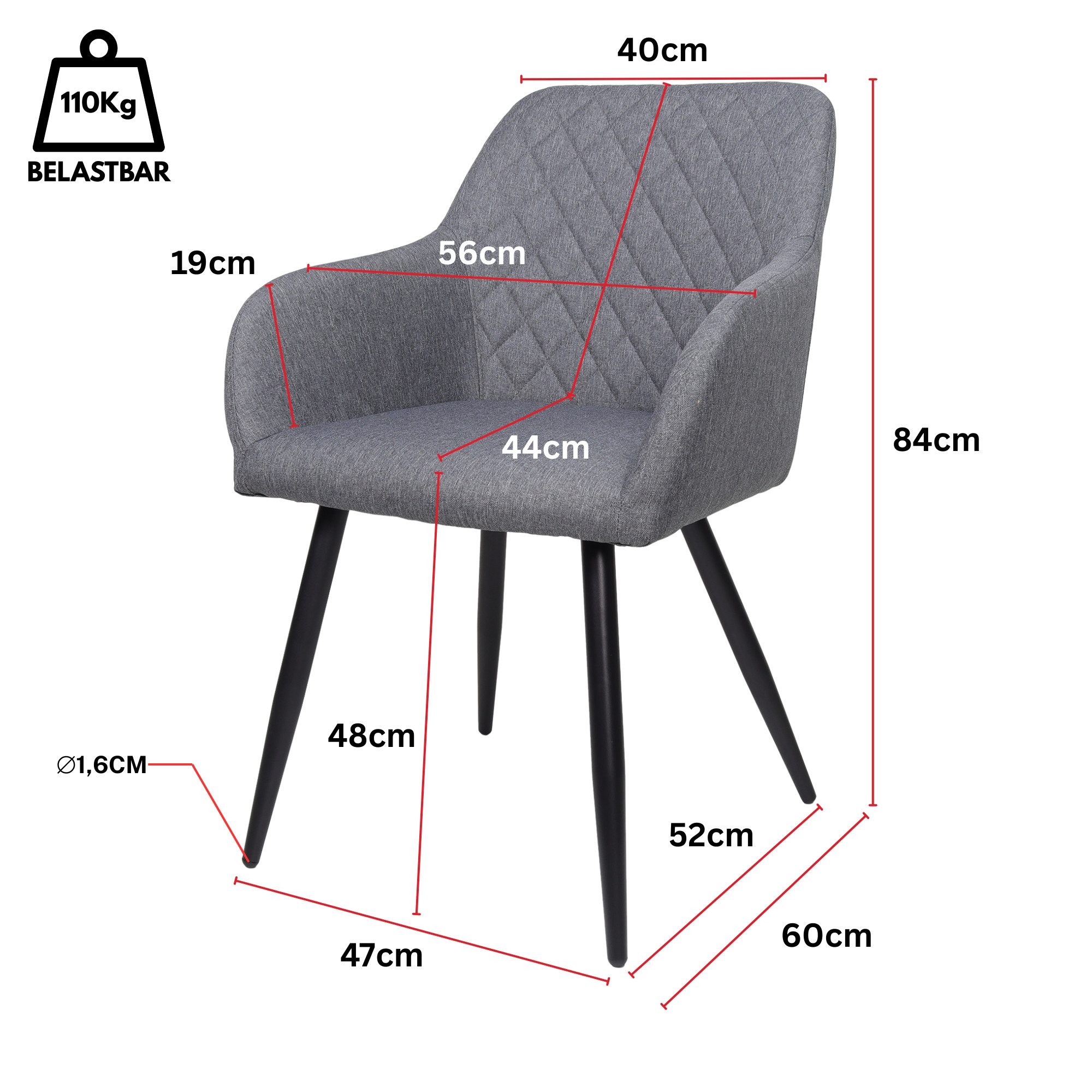 Albatros International Esszimmerstuhl Esszimmer Stühle 2 er Set SILA, Stuhl Stühle Esszimmerstühle, Küche (2er Set, Grau, Stoff Bezug), Küchenstuhl Küchenstühle – Bild 4 von 5