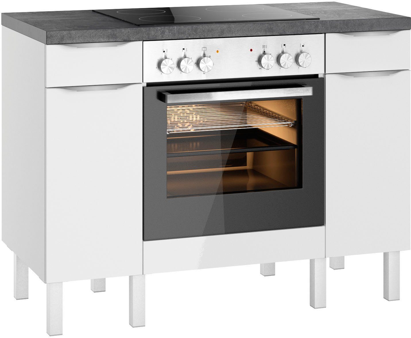 OPTIFIT Küche Lilly2, Breite 120 cm, wahlweise mit E-Geräten,  Höhenverstellbare Designfüße aus Aluminium