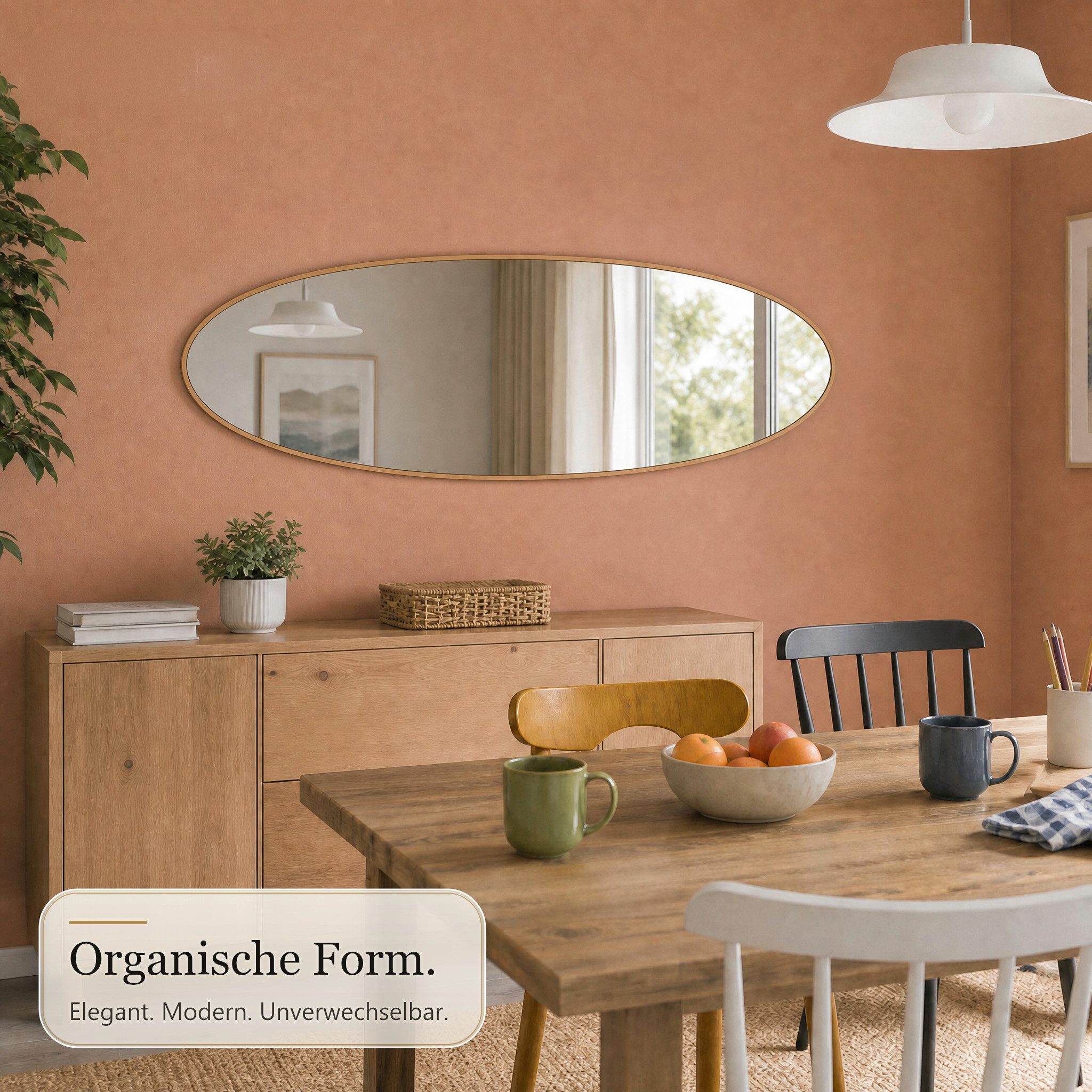 Karat Ganzkörperspiegel Nina Organischer Spiegel mit Aluminiumrahmen Holzoptik 60 x 150 cm, Gehärtetes Spiegelglas, rückseitige Sicherheitsfolie – Bild 4 von 5