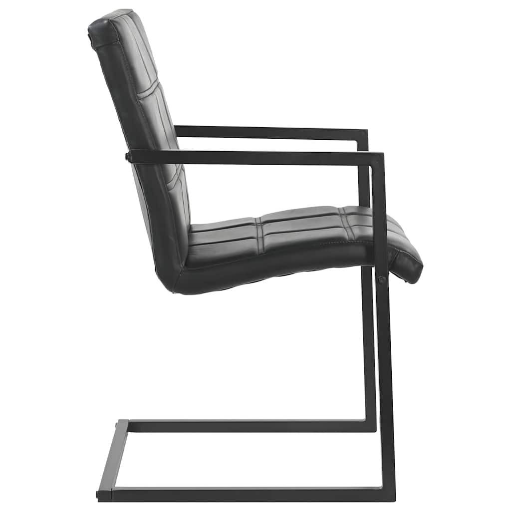 vidaXL Esszimmerstuhl Freischwinger 2 Stk. Schwarz Echtleder (2 St)