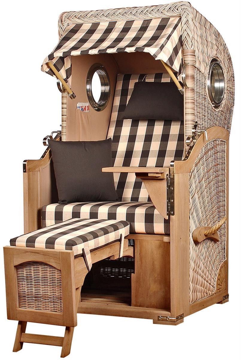 bene living Strandkorb Ammersee 1-Sitzer Teak - PE shell - Modell 505, BxTxH: 96x80x165 cm, Volllieger ca. 175 Grad, Ostsee-Strandkorb, inkl. Liftersystem und Bullaugen