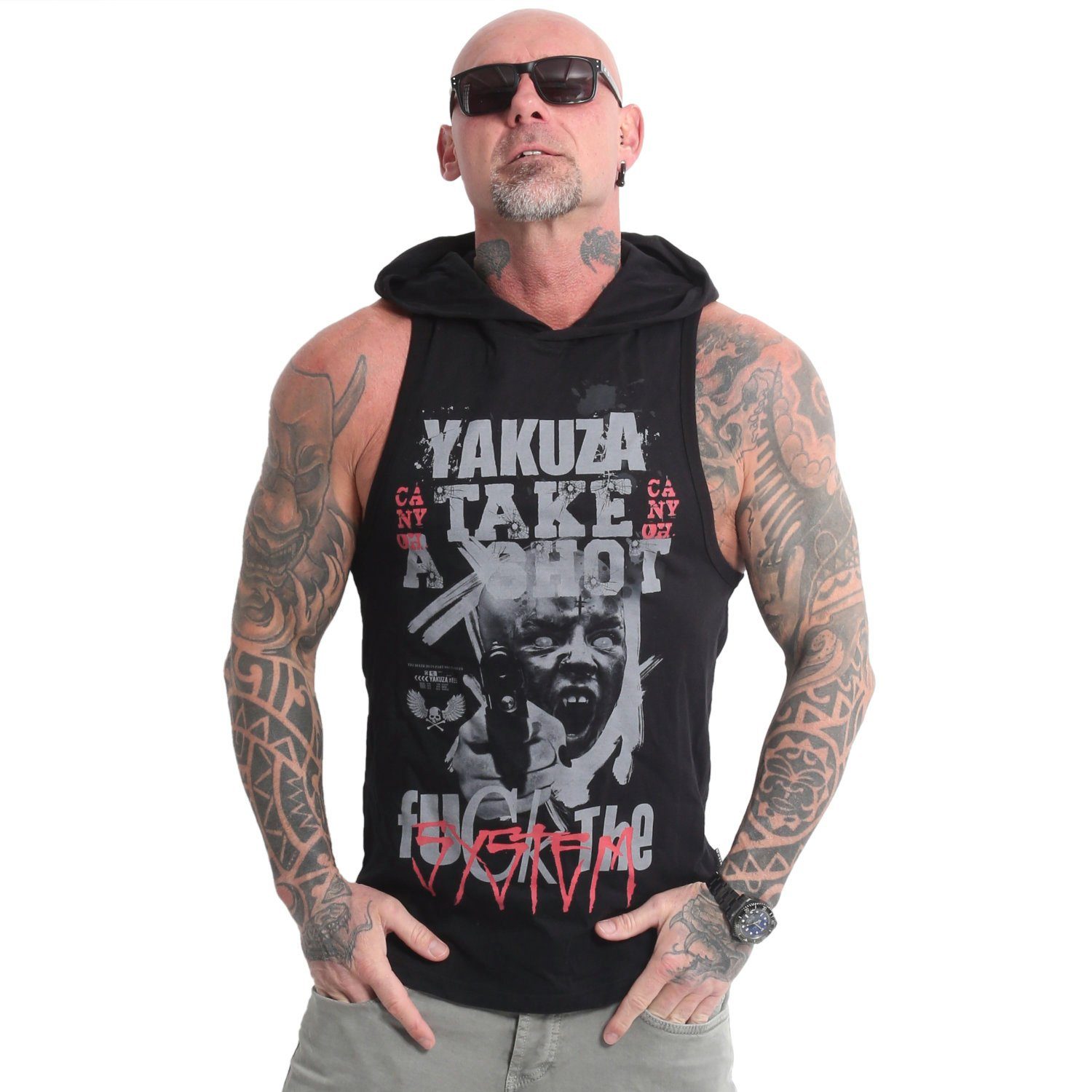 YAKUZA Muskelshirt Shot mit Ringerrücken und Kapuze