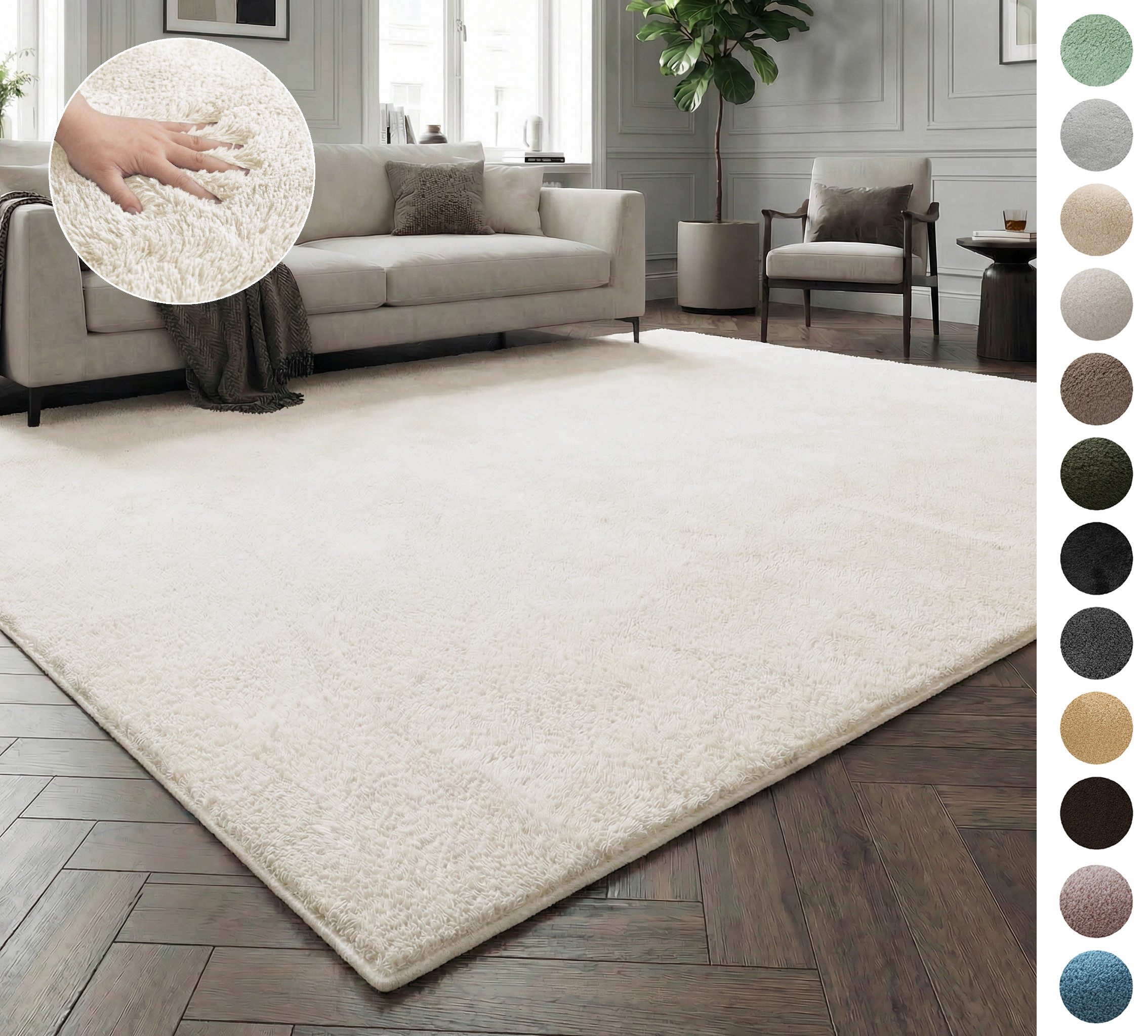 OTTO home Teppich Cali, in Standard- und Premium-Qualität, 13 mm oder 16 mm Höhe, rechteckig, Uni-Farben, kuschelig, & weich, waschbar, Wohnzimmer, Schlafzimmer