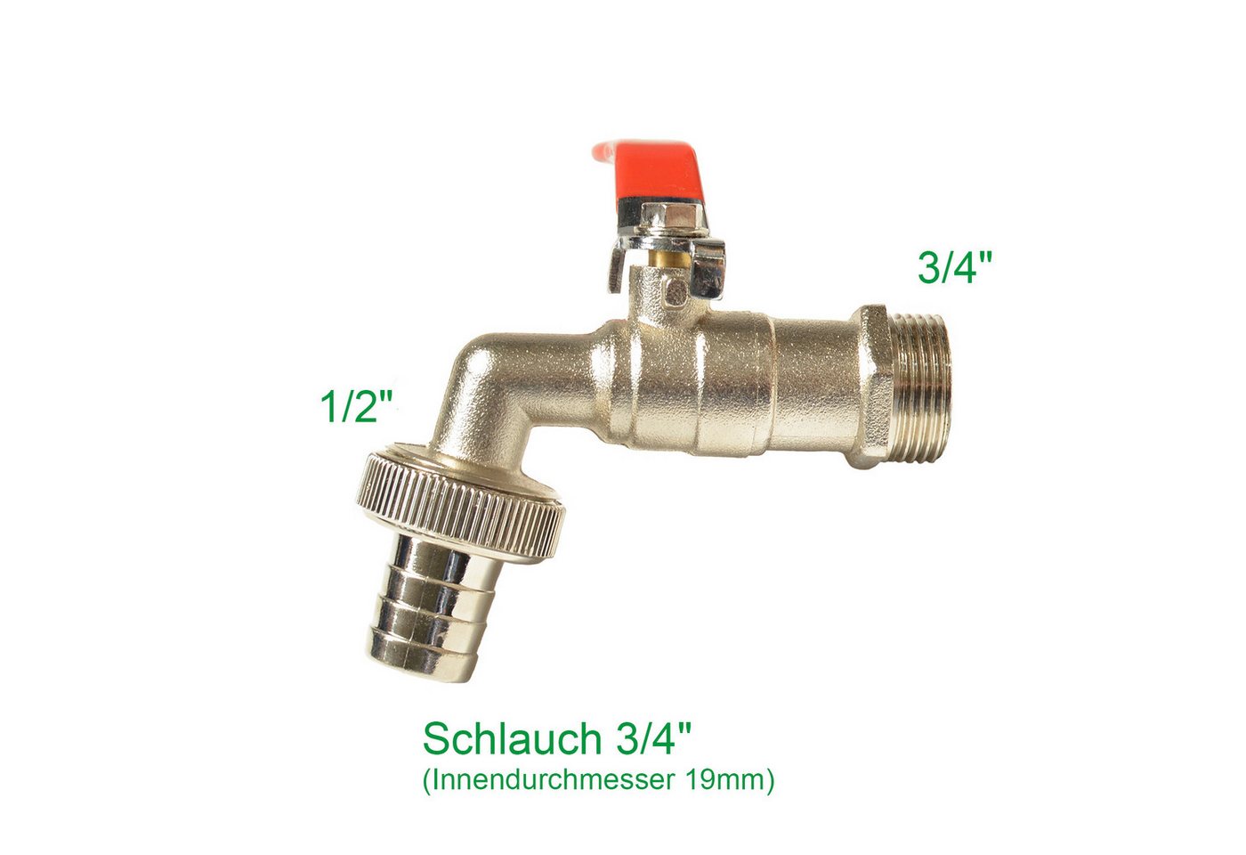 Thumbnail - KAGM Kugelhahn Messing Wasserhahn Aussengewinde AG mit Schlauchanschluss, (inkl. Schlauchanschluss 3/4" aus Kunststoff)