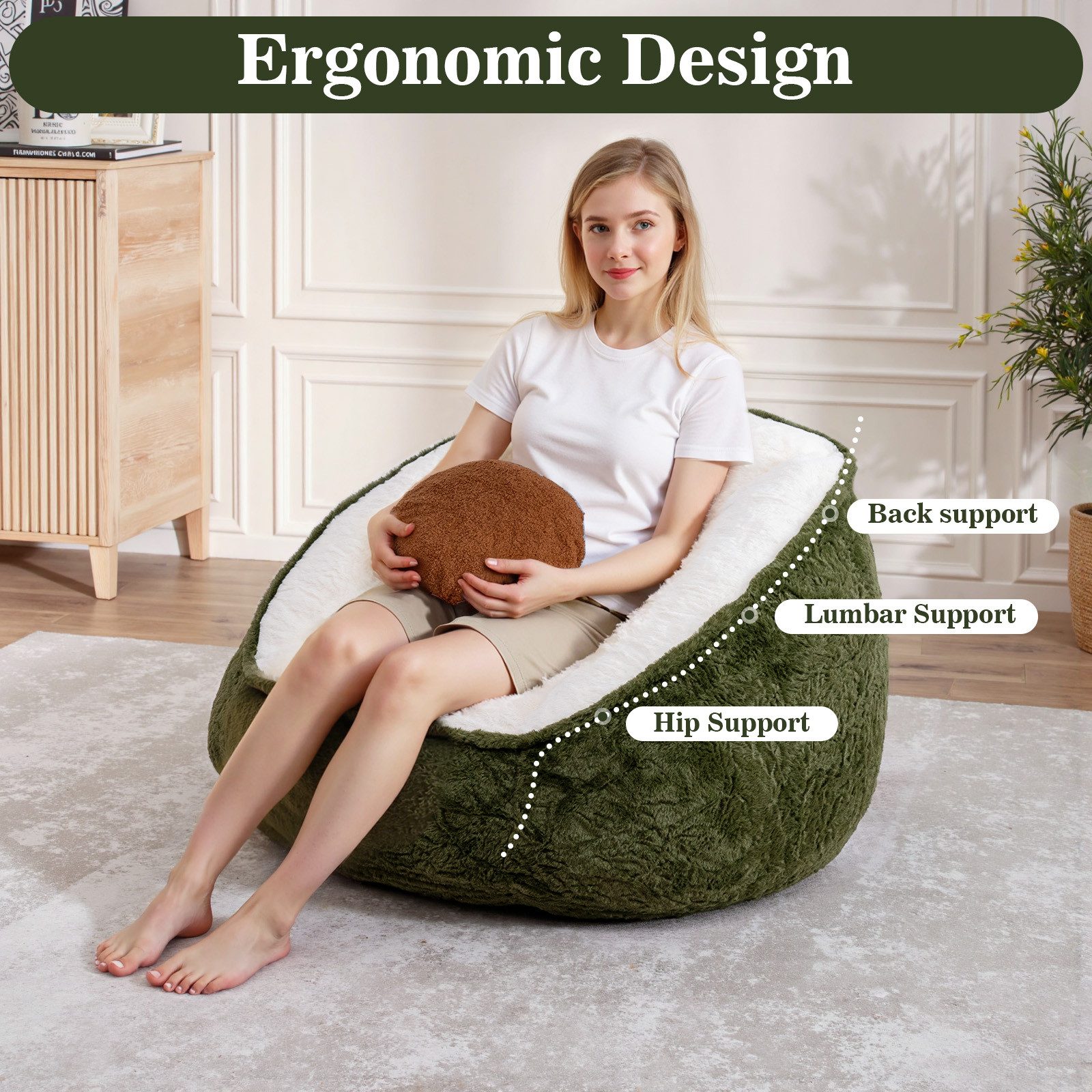 Insma Sitzsack Beanbag Sessel mit Kissen Loungesessel Bodensofa, mit Seitentasche für Wohnzimmer & Schlafzimmer 75x60x60cm – Bild 2 von 5