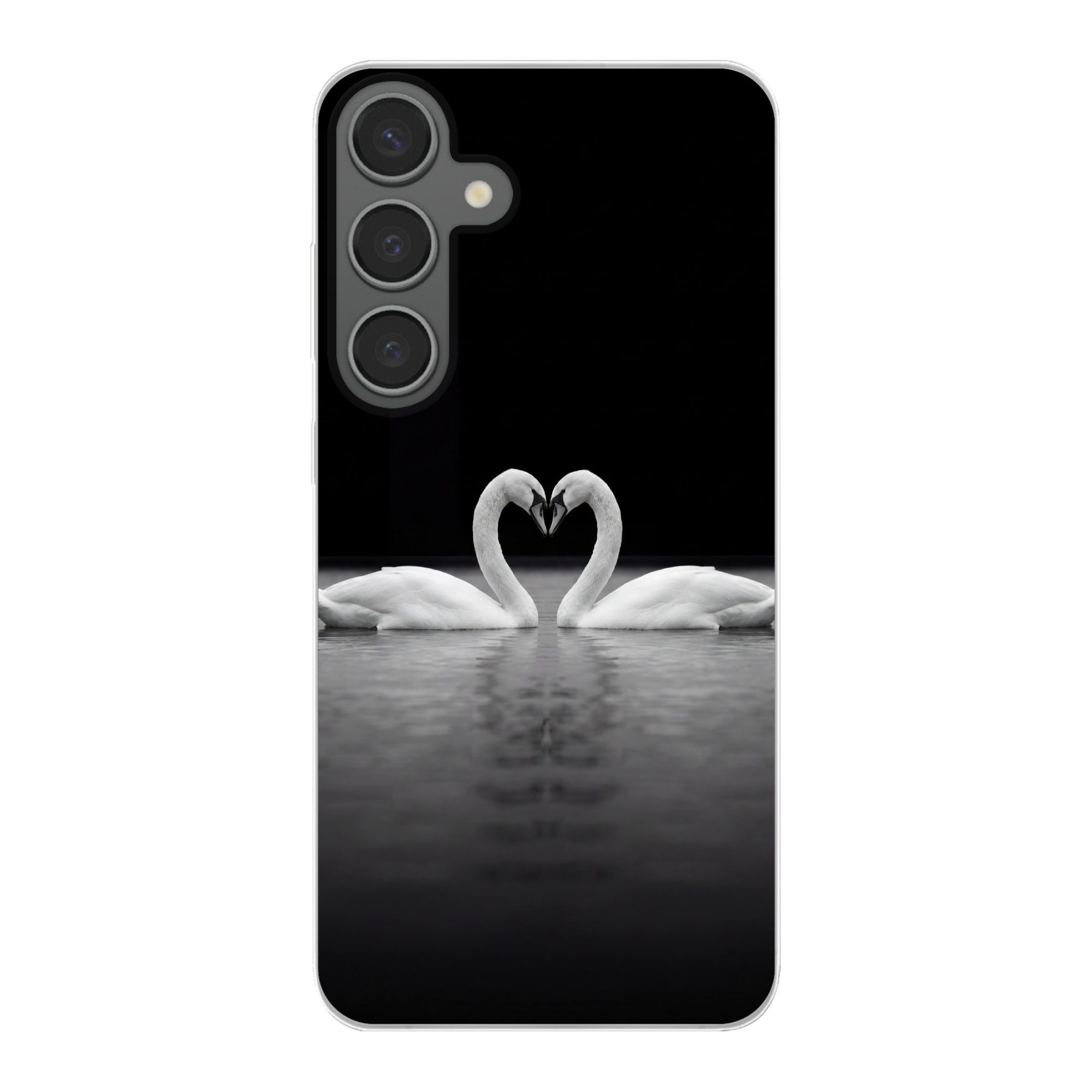 MuchoWow Handyhülle für Samsung Galaxy S24 Plus Schwäne - Herz - Schwarz - Weiß, Phone Case, Silikon, Schutzhülle Dünn