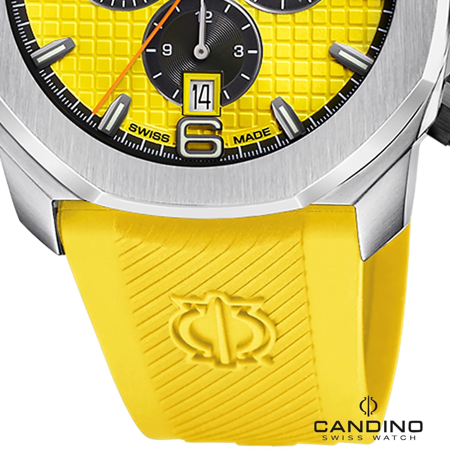 Candino Chronograph Candino Herrenuhr Kautschuk gelb Candino, (Chronograph), Herren Armbanduhr rund, Kautschukarmband gelb, Sport
