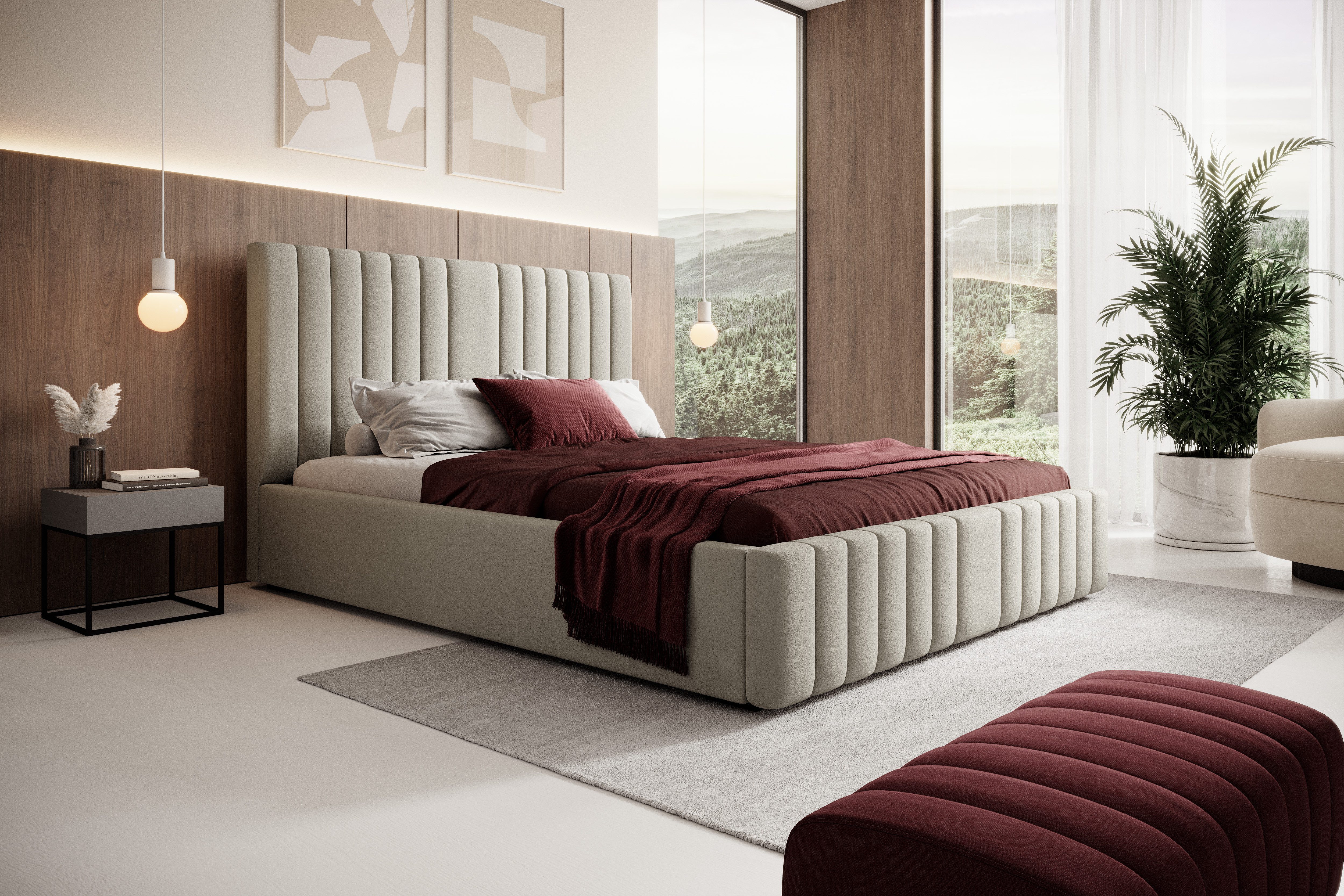 VIVENTE Möbel Polsterbett NAXOS Samt Bezugstoff MAGIC VELVET, Bettkasten Lattenrost 32 Lamellen (wahlweise Holz- oder Metallrahmen Lattenrost, 32 Lamellen), mit großem Bettkasten in versch. Breiten und Farben